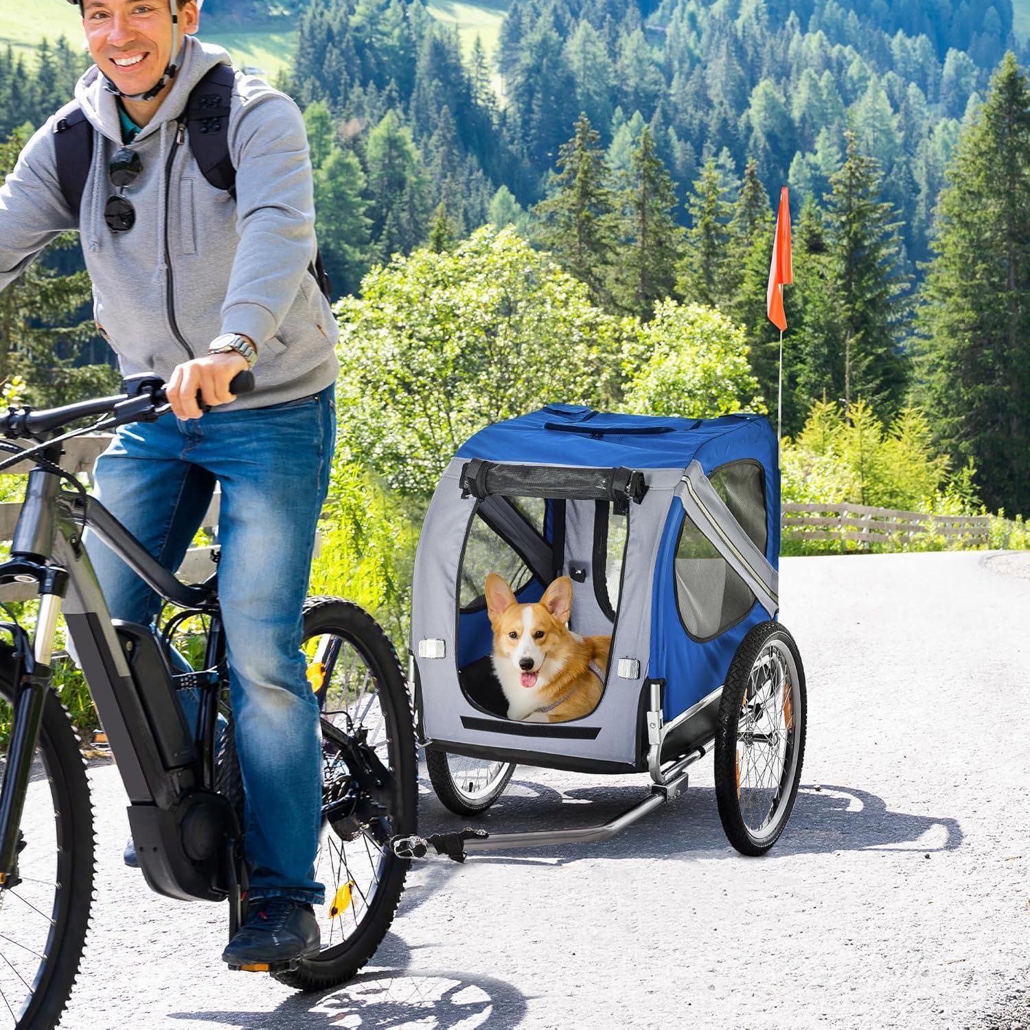 Blue and Gray Pet Bike Trailer with Mesh Screen