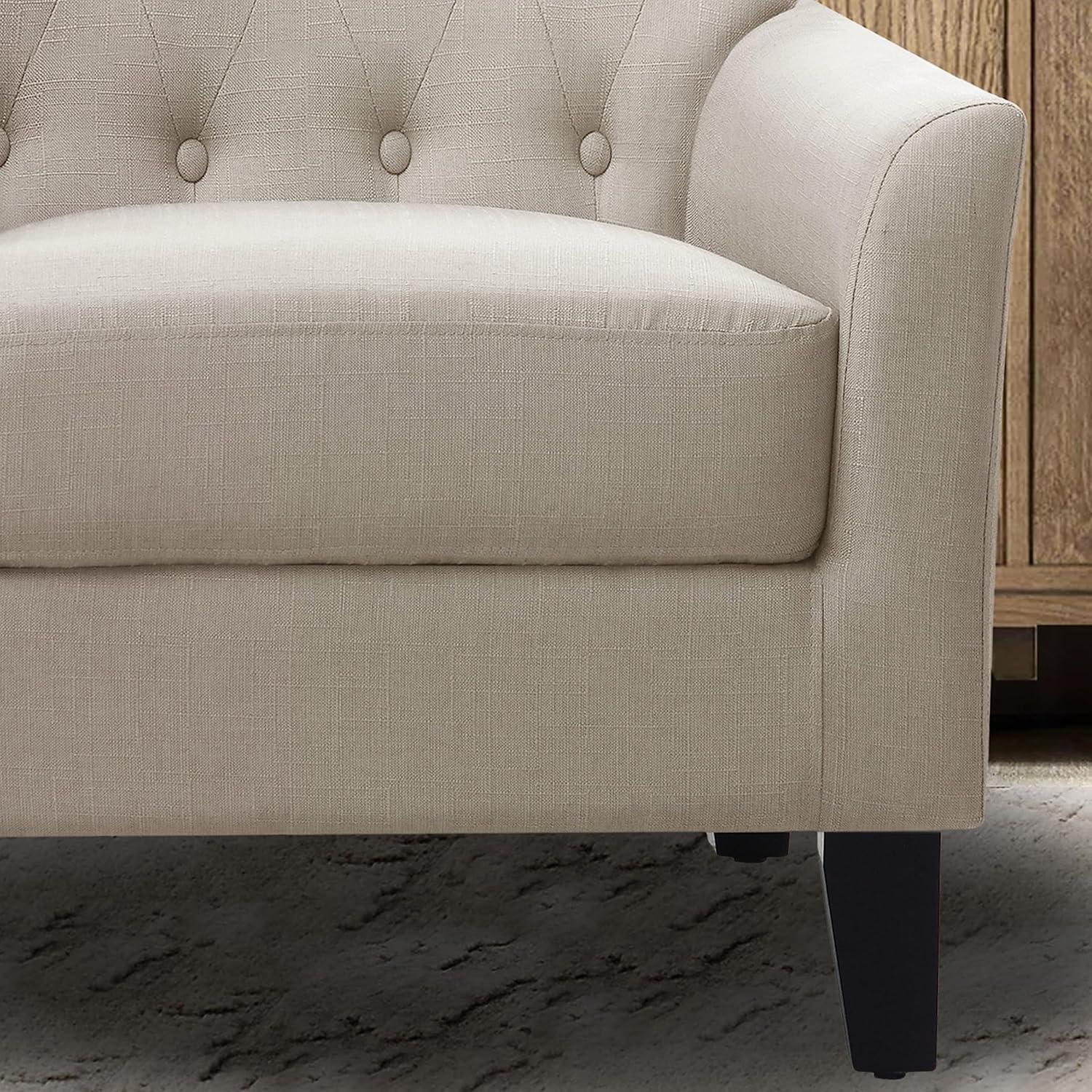 Beige Tufted Fabric Upholstered Accent Chair with Wood Legs