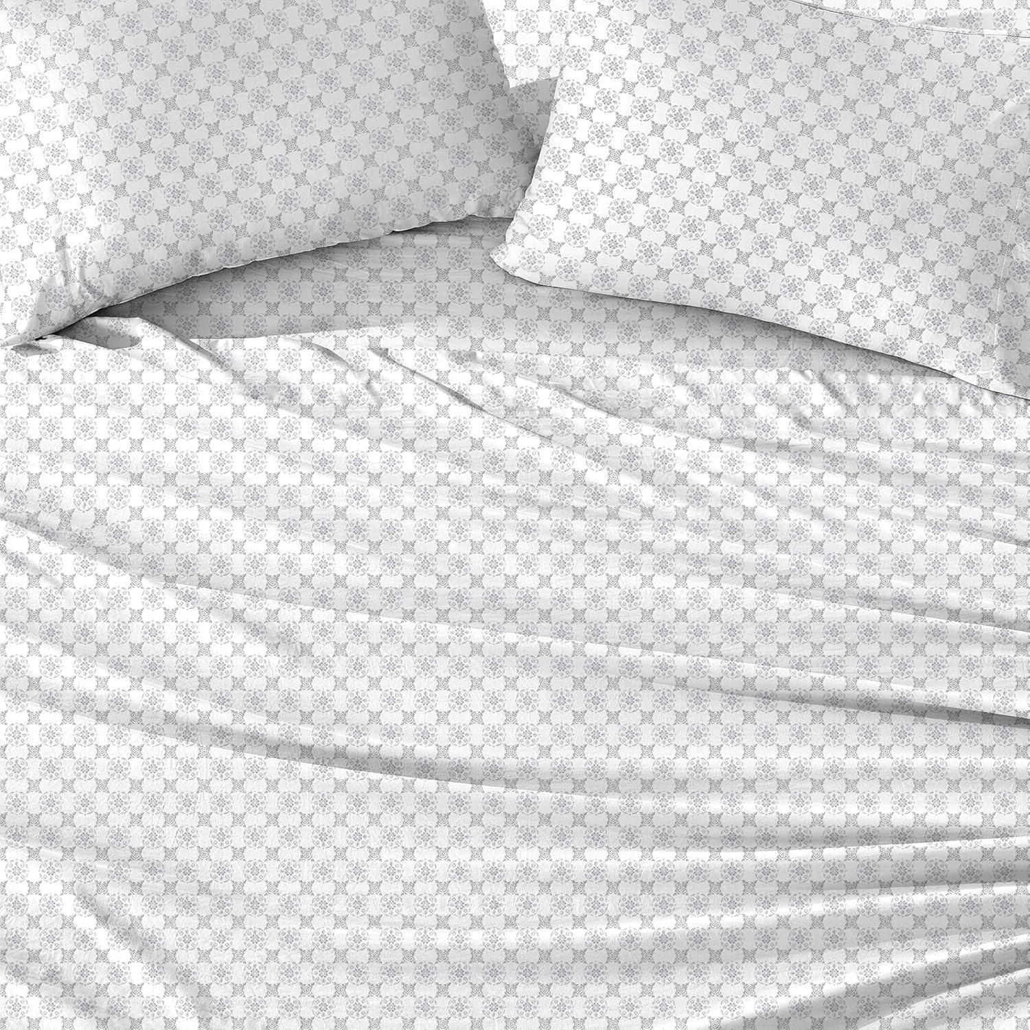 Vintage Comfort 100% Cotton Percale Printed Sheet Set, Full, 4 Pieces