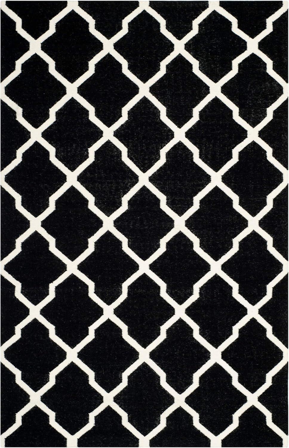Dhurries DHU634 Hand Woven Area Rug - Black/Ivory - 5'x8' - Safavieh.