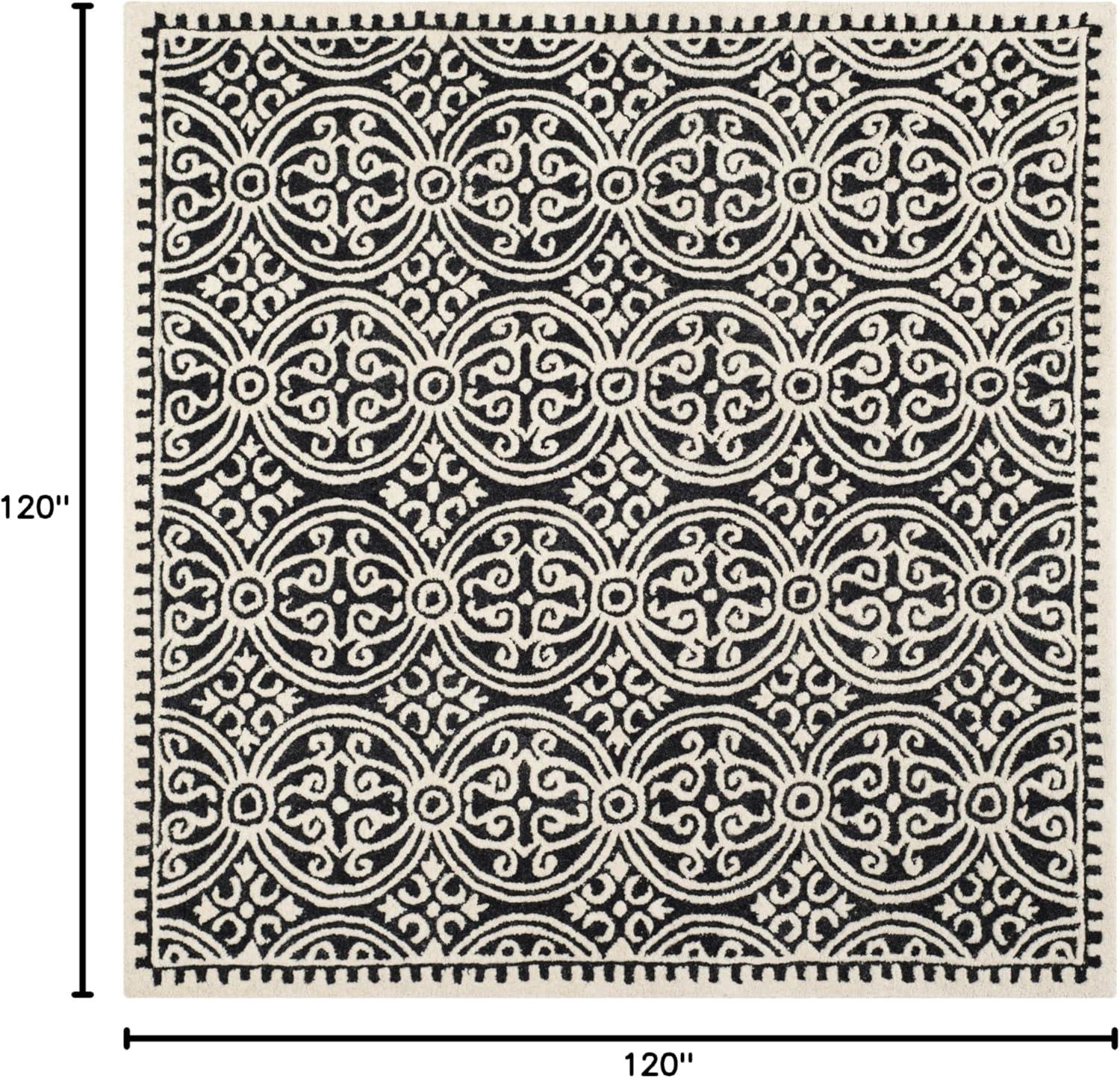 SAFAVIEH Cambridge Leslie Geometric Wool Area Rug, Black/Ivory, 10' x 10' Square