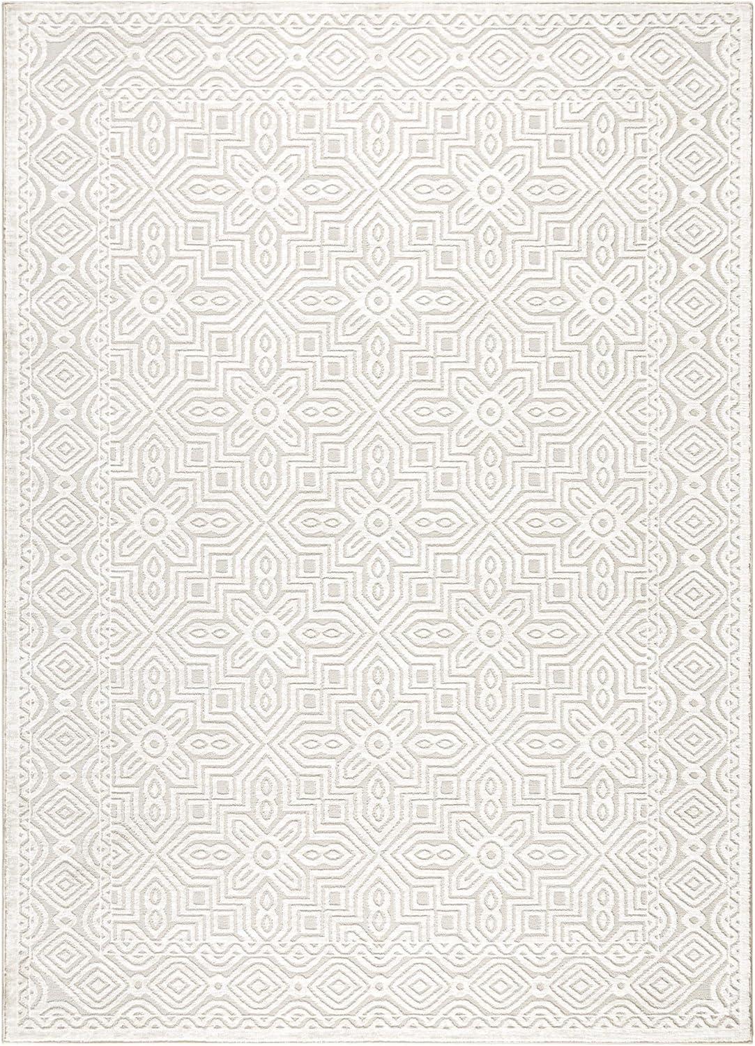 TOWN & COUNTRY LUXE Maya Medallion Indoor Area Rug with High-Low Texture, Ivory/Greige