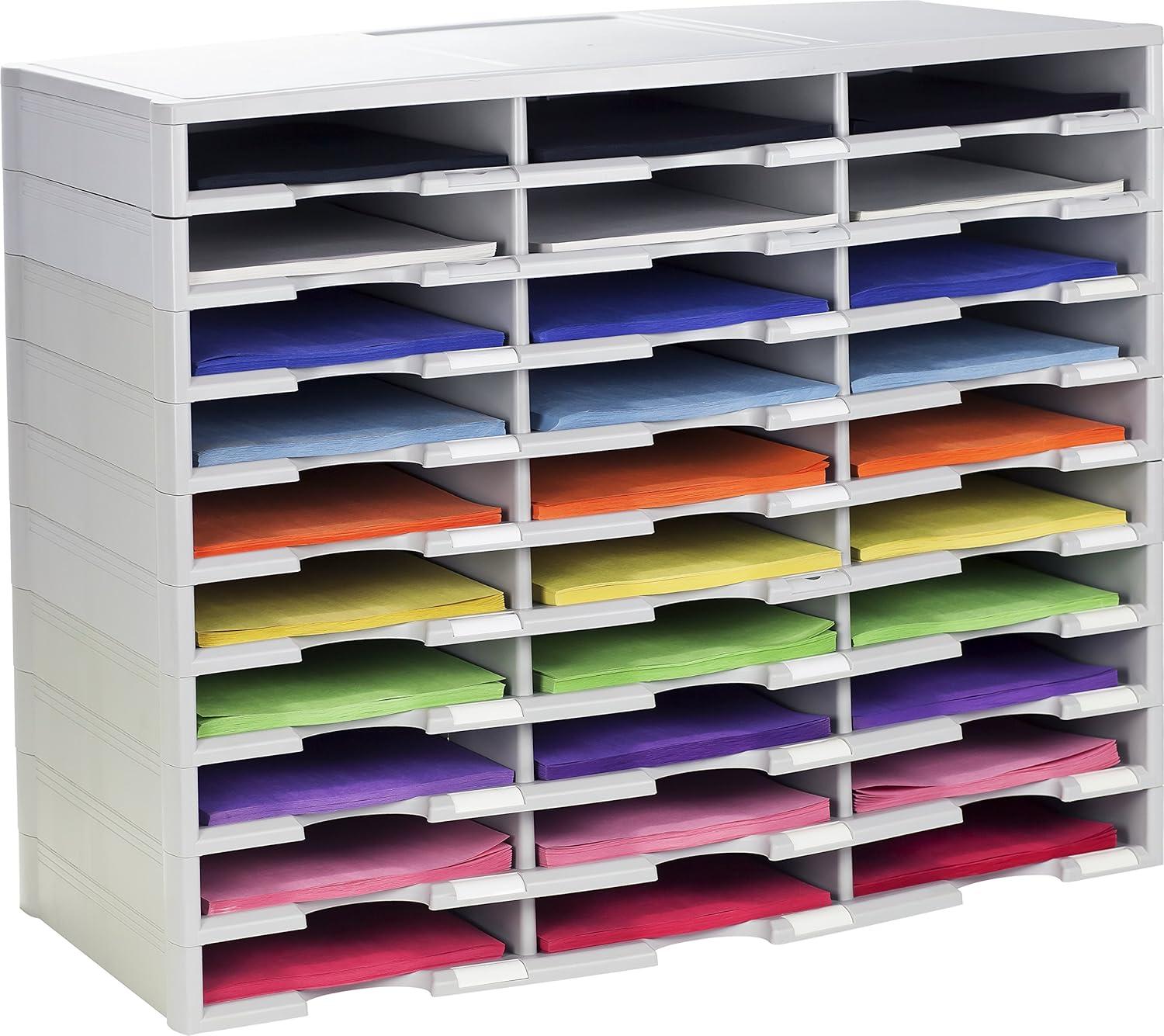 Gray 30-Compartment Durable Polystyrene Literature Organizer