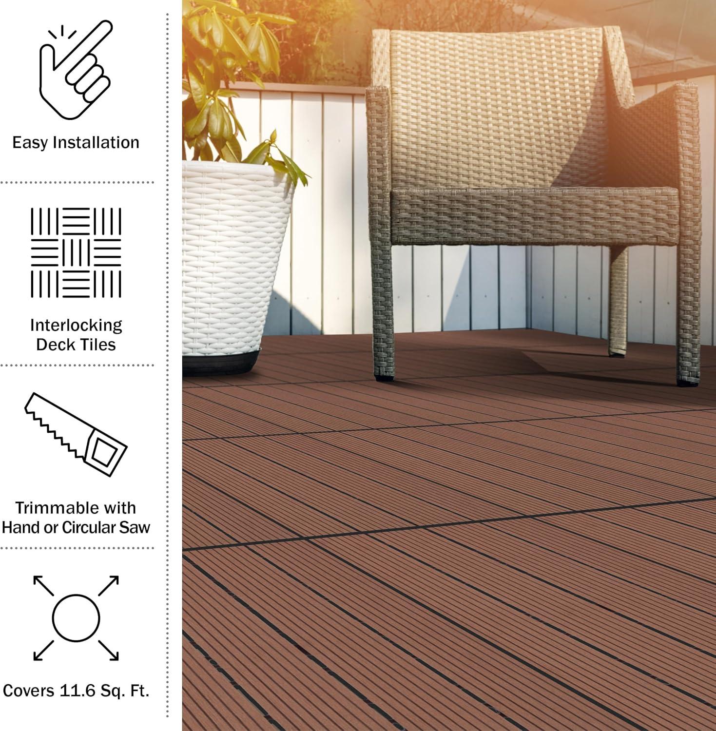 Pure Garden 11.63" x 11.63" Interlocking Deck Tile - Patio Tiles (Set of 30)