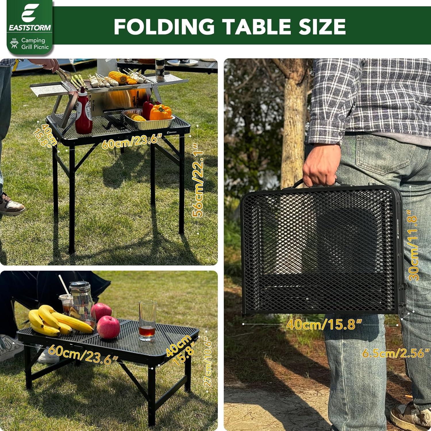 Compact Black Aluminum Folding Picnic Table with Mesh Design