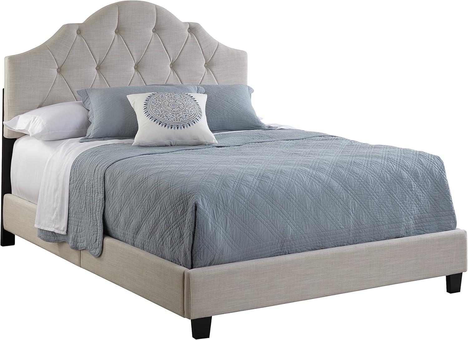 Beige Tufted Upholstered Queen Bed with Wood Frame