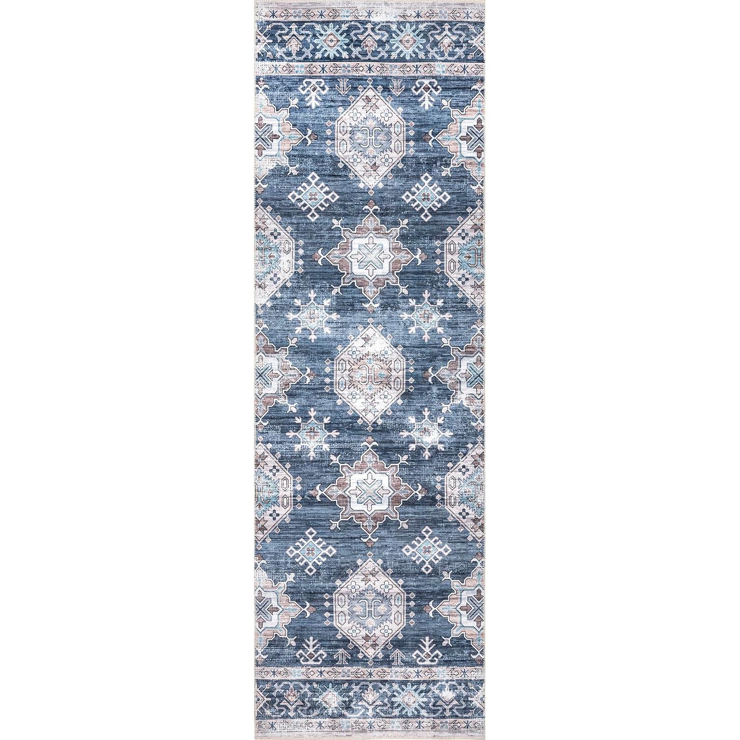Nuloom Finley Medallion 2x8 Machine Washable Runner Indoor Area Rug for Living Room Bedroom Dining Room Entryway Hallway Kitchen, Blue/Grey