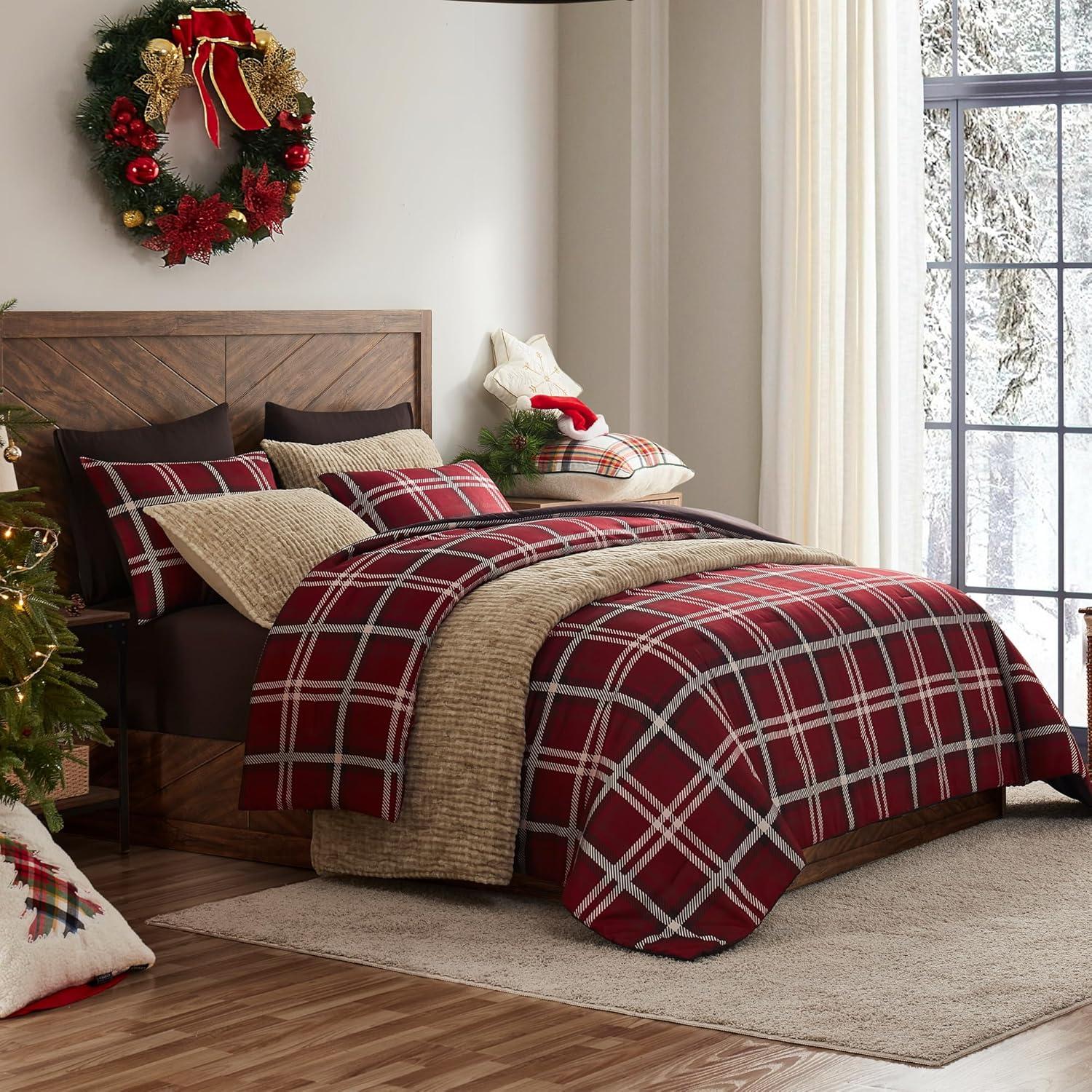 Wonderful Textile Wonderful Cozy Faux Cashmere Comforter Set Classic Plaid Geometic With Herringbone Texture