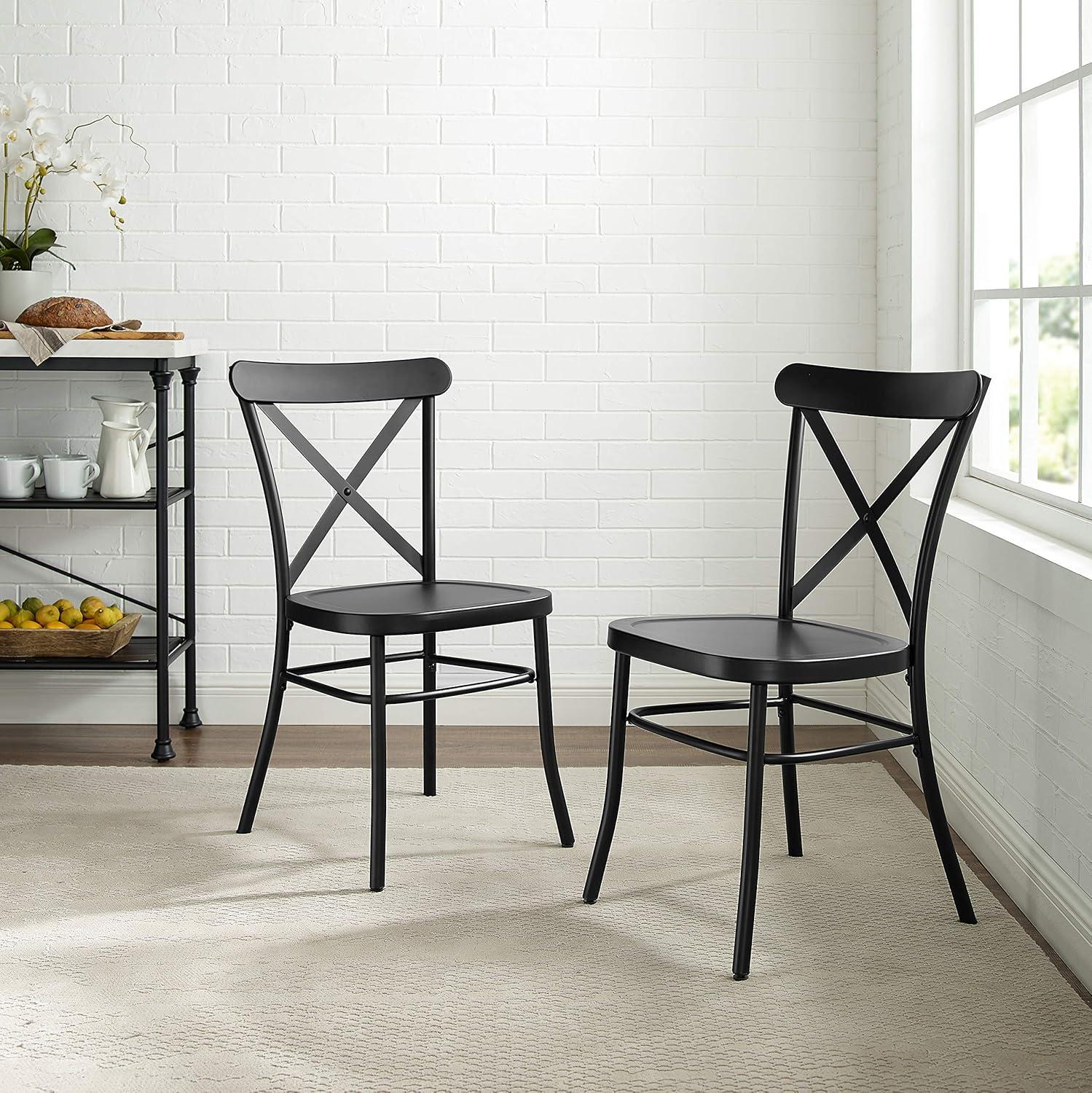 Set of 2 Camille Dining Chair Matte Black - Crosley: French Industrial Style, Steel Construction, X-Back Design