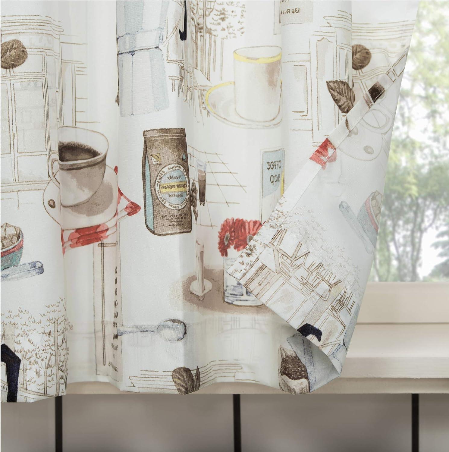 24"x54" Brew Coffee Shop Semi Sheer Rod Pocket Kitchen Curtain Valance and Tiers Set White - No. 918