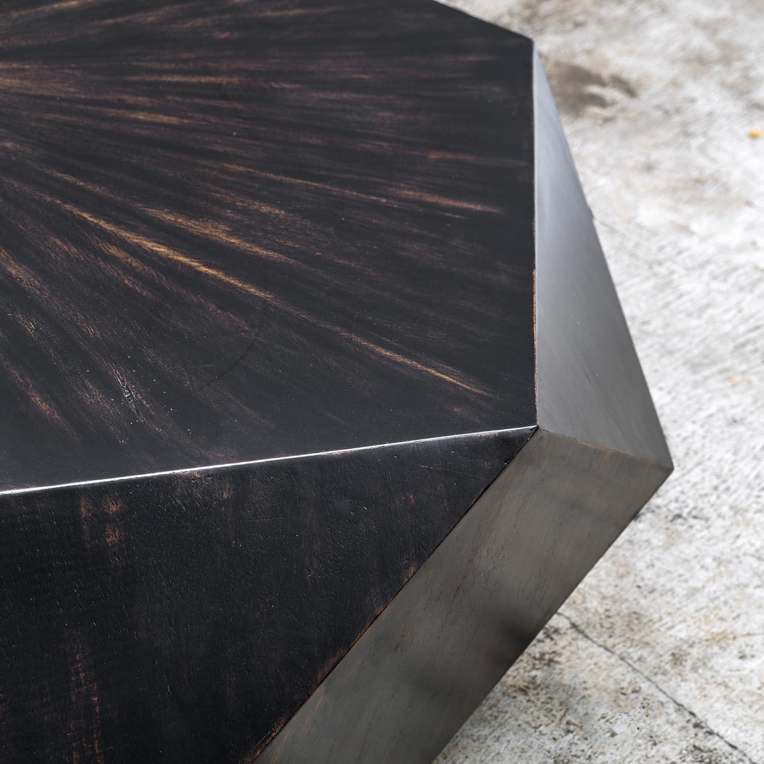 Geometric Worn Black Mango Wood Round Coffee Table