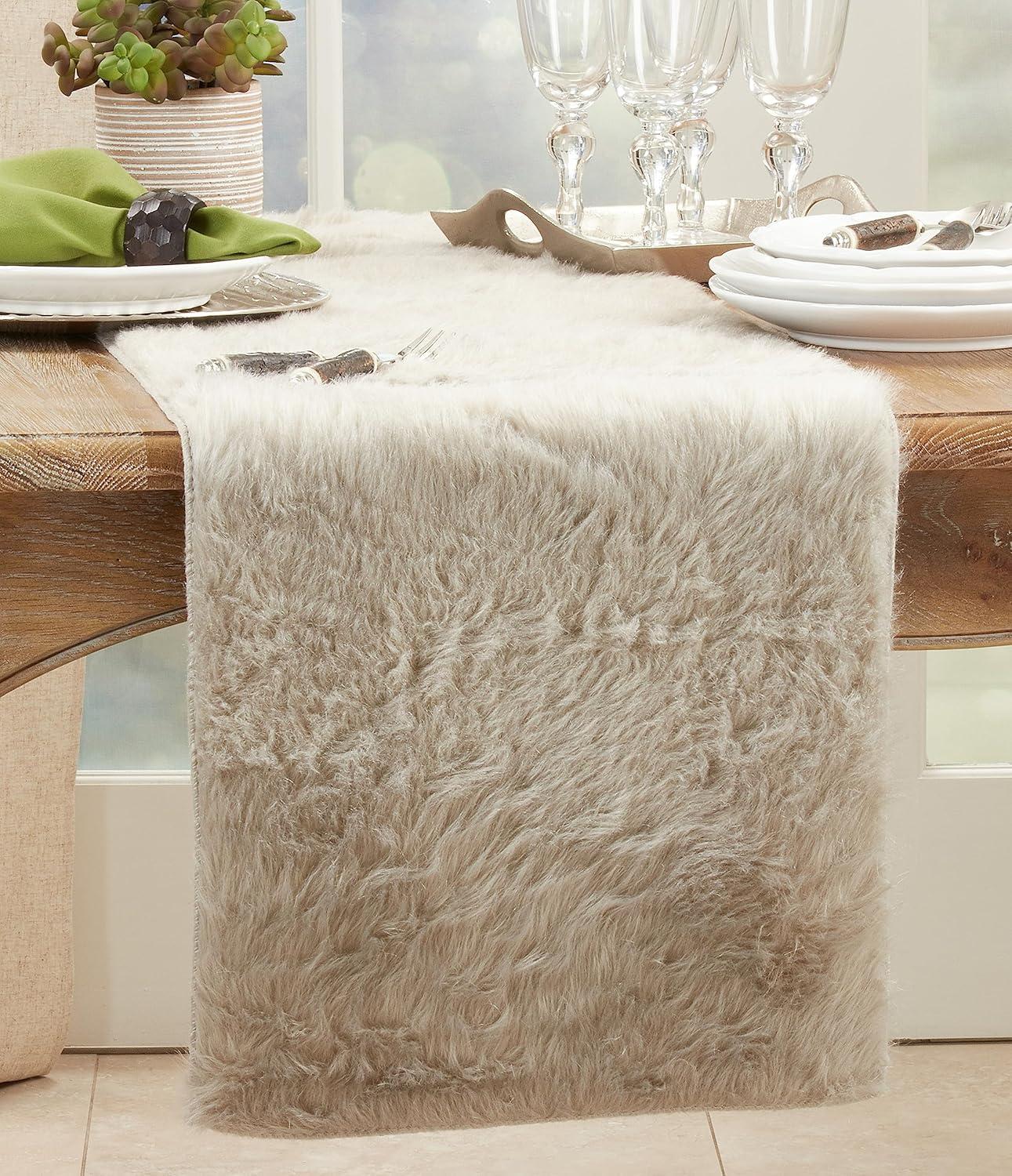 Saro Lifestyle Faux Fur Design Table Runner, 15"x54", Gray