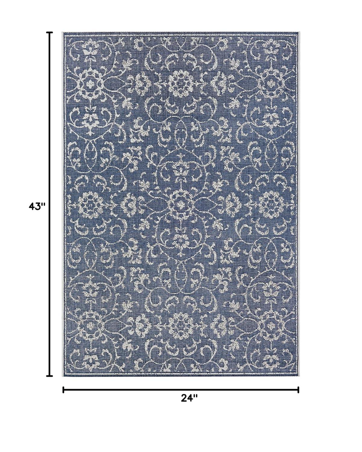 Couristan Monte Carlo Summer Vines Indoor / Outdoor Area Rug, Navy-Ivory, 5'3" x 7'6"