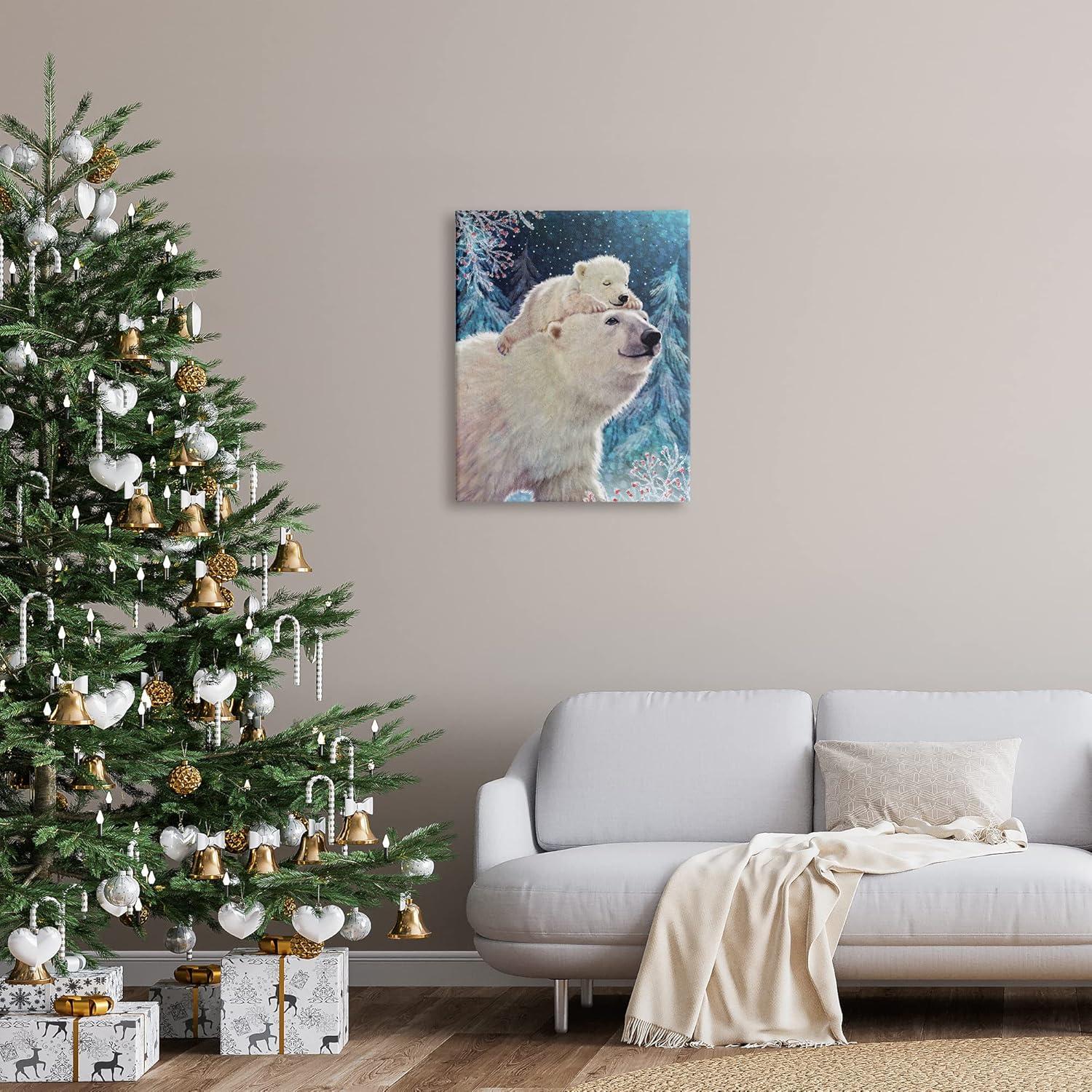 Aw-024-Canvas " Polar Bear And Cub Winter Scene " by Pip Wilson Painting Print