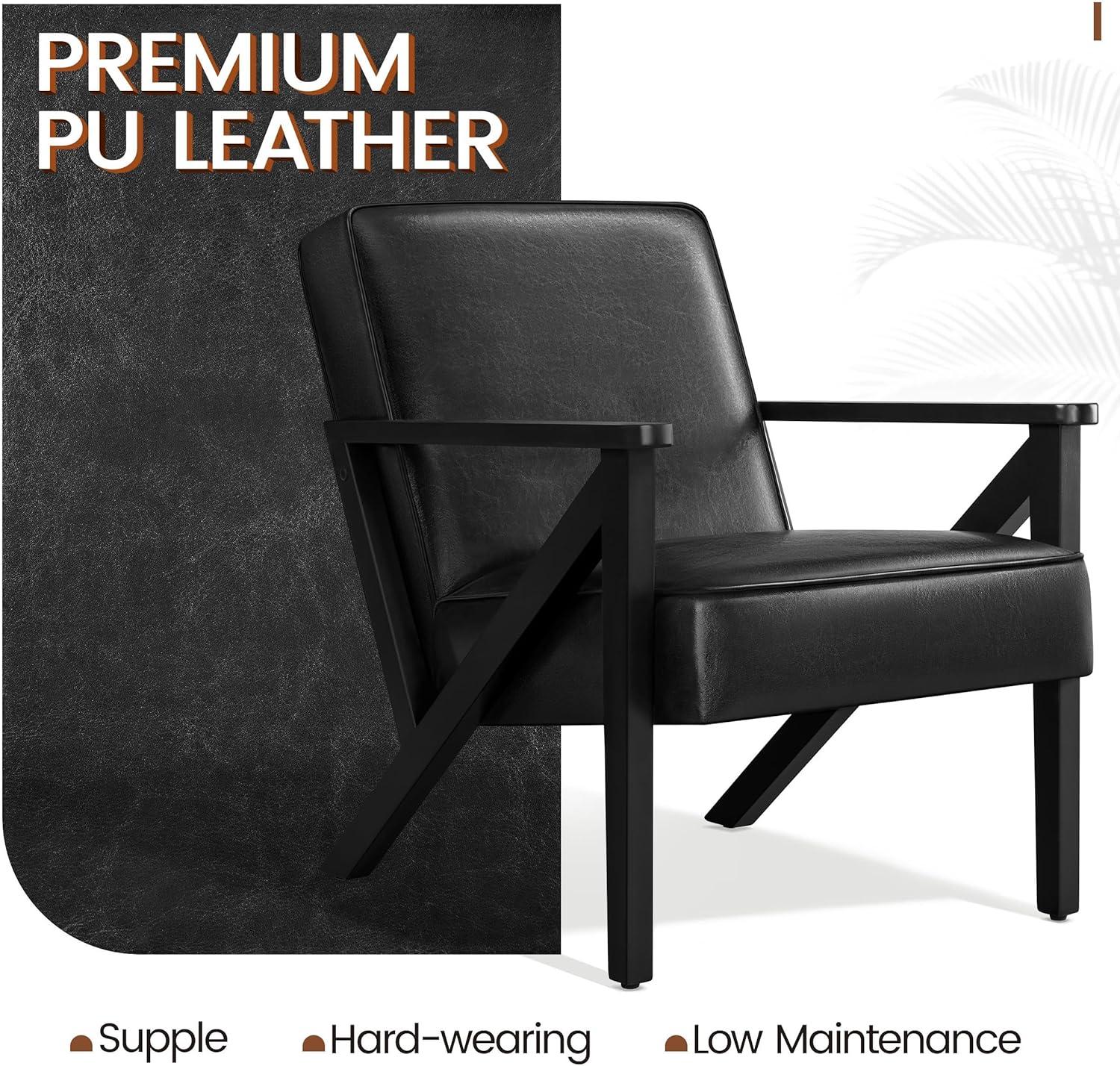 Yaheetech Faux Leather Armchair Accent Chair with Wood Legs for Living Room