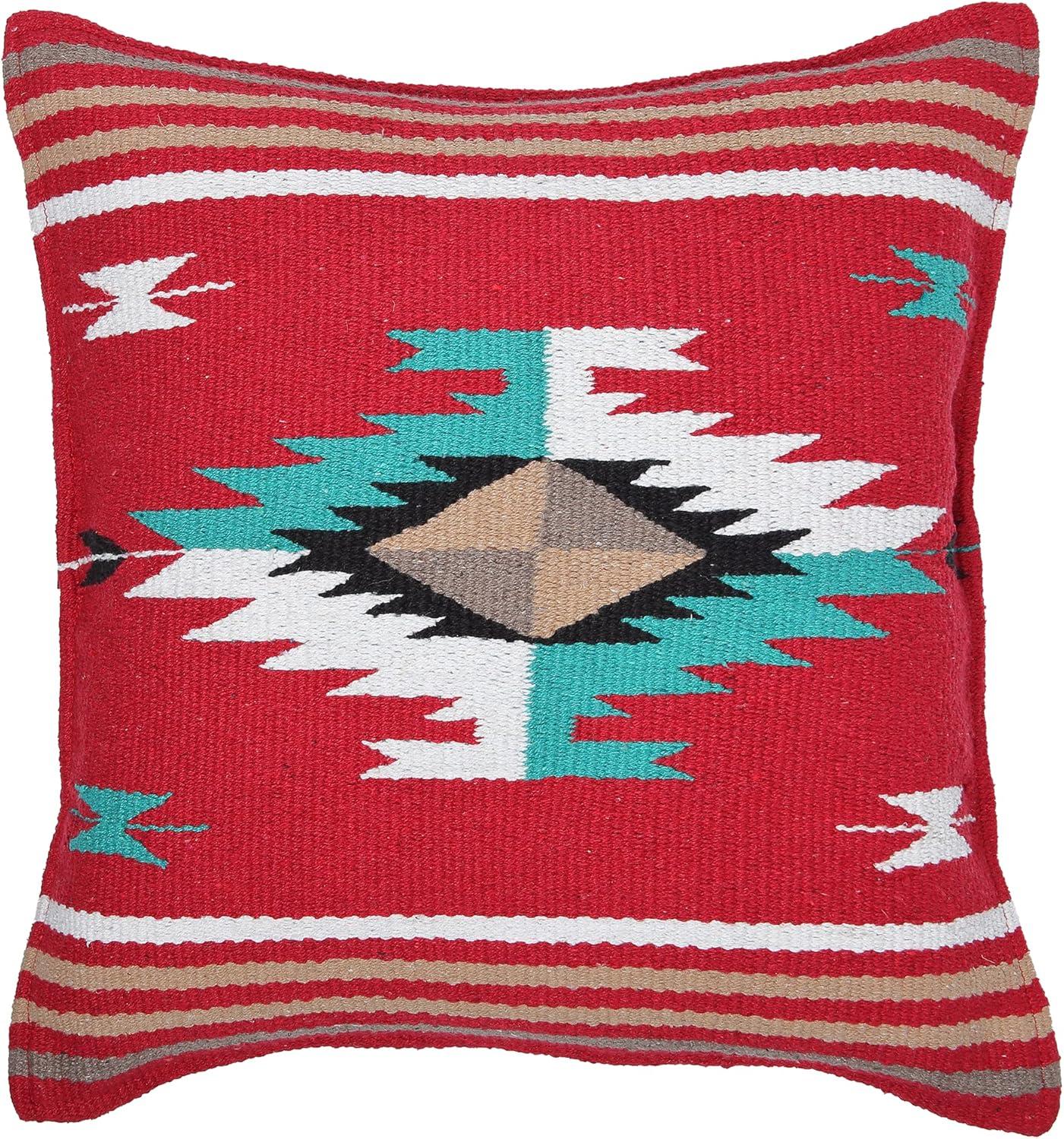 Hand-Woven Red Wool Southwestern 18" Throw Pillow Cover