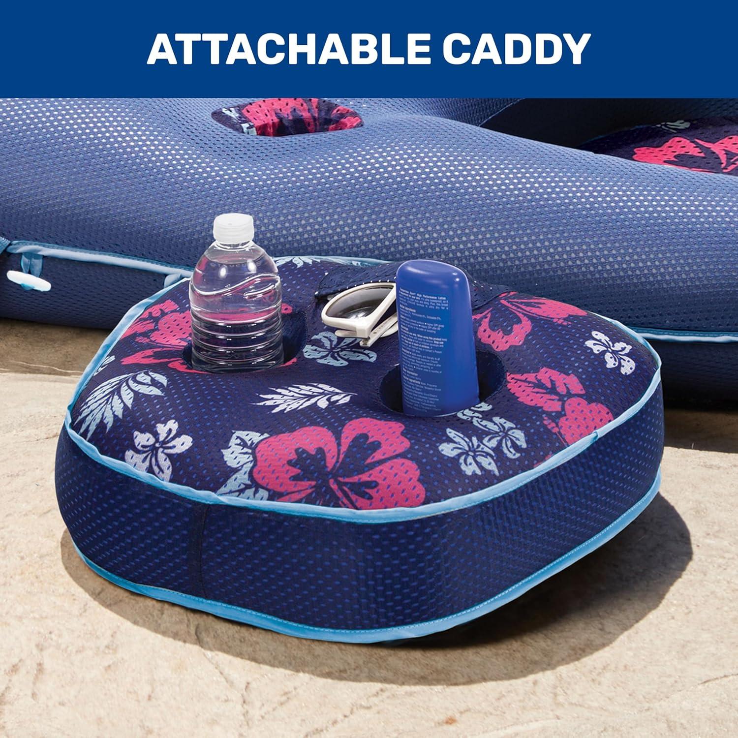 Aqua Leisure Campania Convertible 2 in 1 Pool Float Lounge/Caddy, Navy Hibiscus