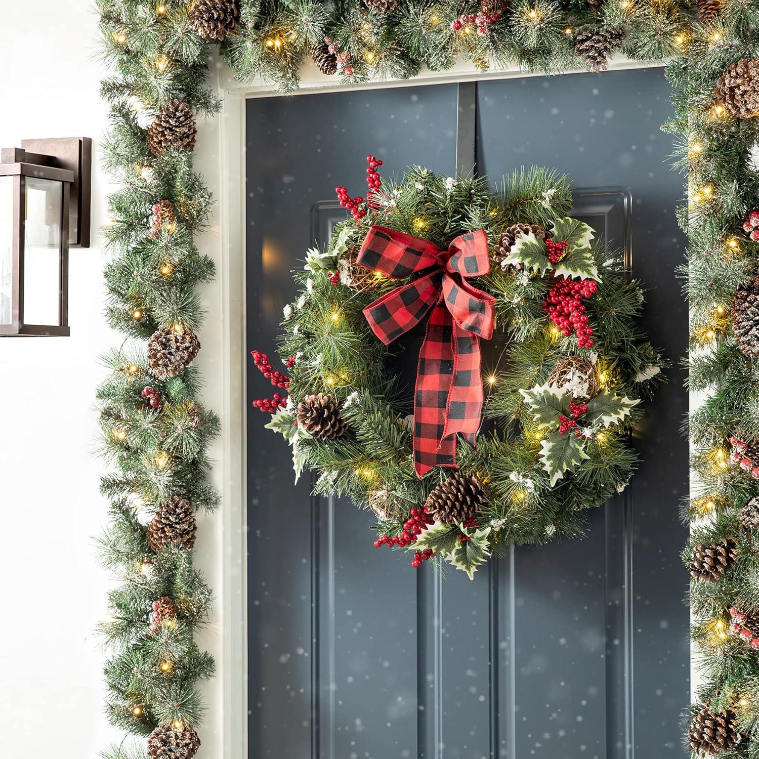 24'' LED Christmas Wreath with Pinecones and Berries