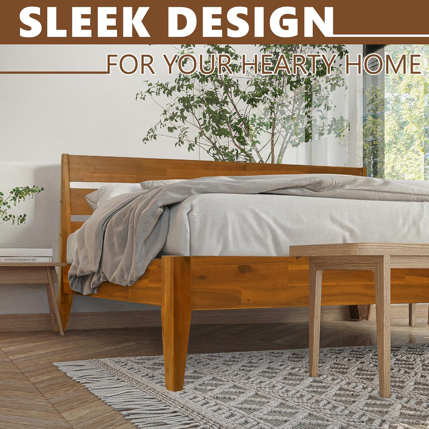 Acacia Premium Emery Solid Wood Platform Bed Frame with Headboard, Bed Frame Noise-Free, No Box Spring Needed