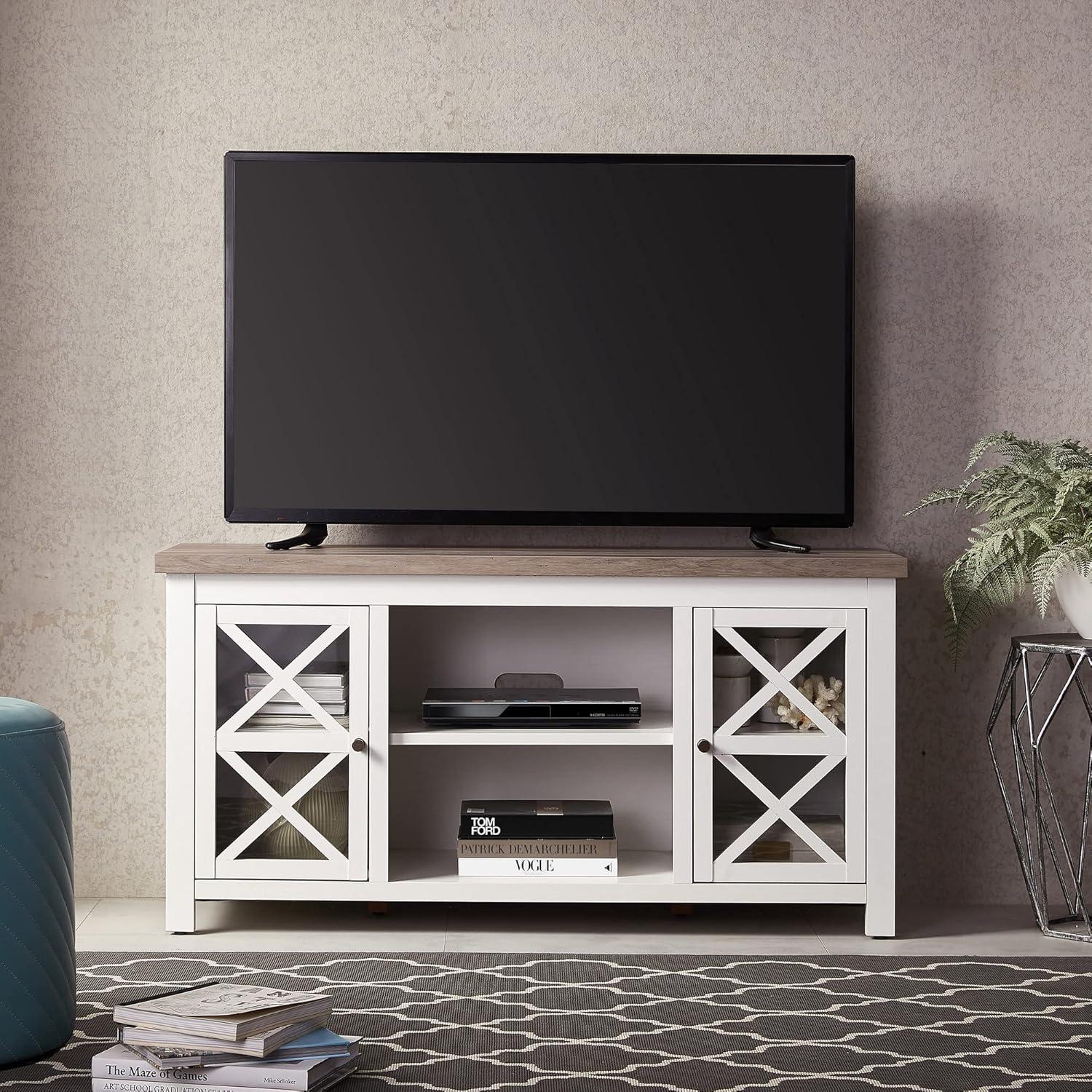 Evelyn&Zoe Colton Rectangular TV Stand for TV's up to 55", White/Gray Oak