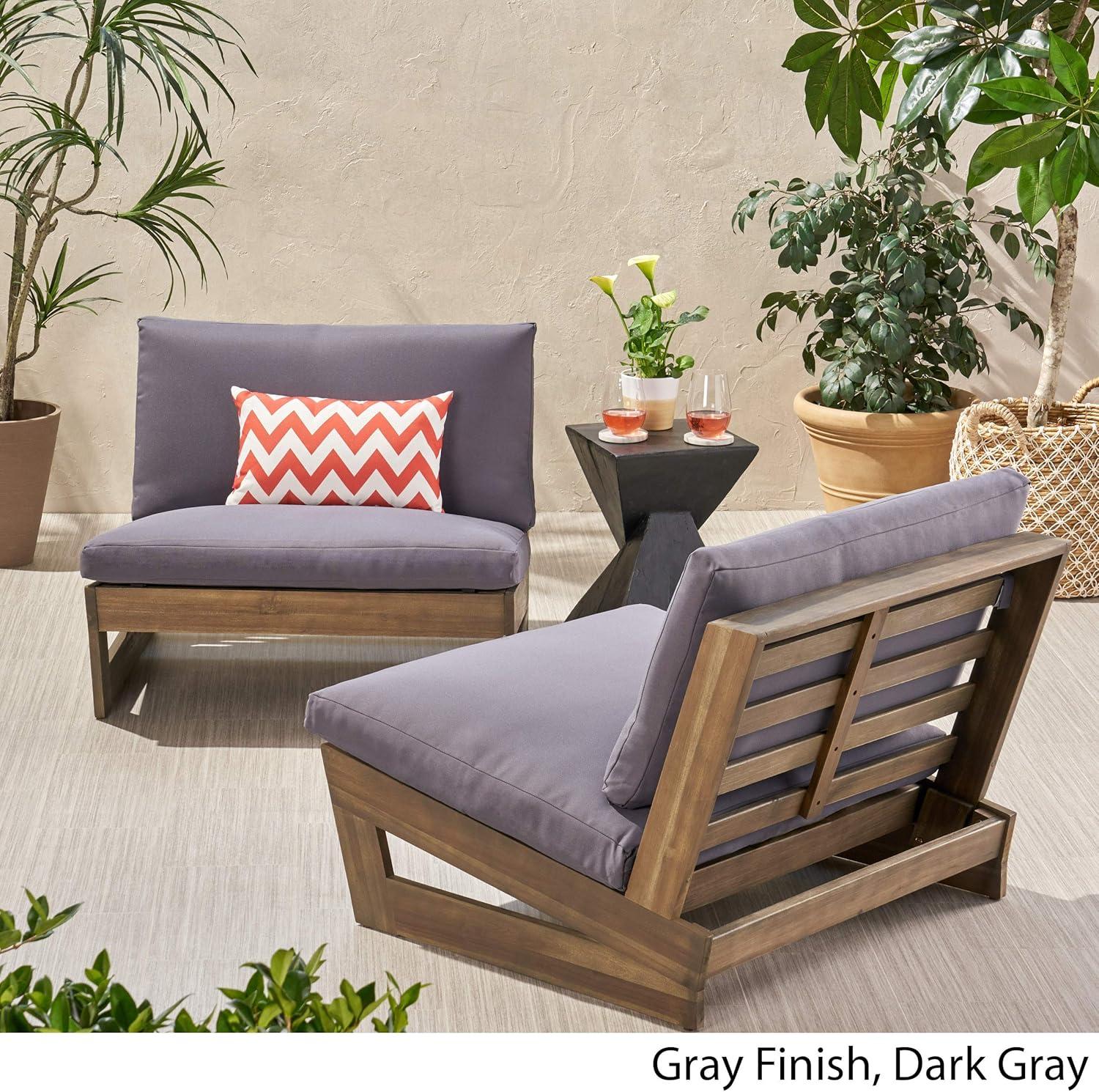 Gray and Dark Gray Acacia Wood Outdoor Club Chairs with Cushions, Set of 2