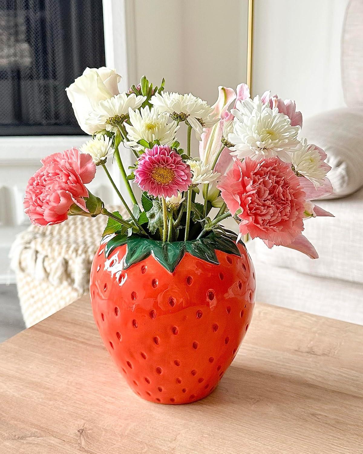 Strawberry Shaped Red Ceramic Decorative Vase