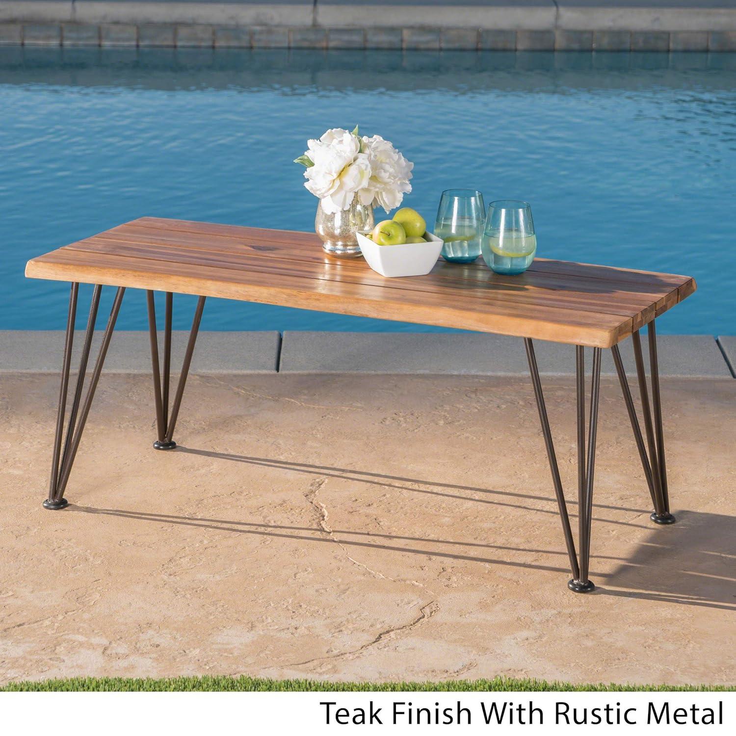 Zion Industrial Coffee Table: Weather-Resistant Acacia, Iron Frame - Christopher Knight Home