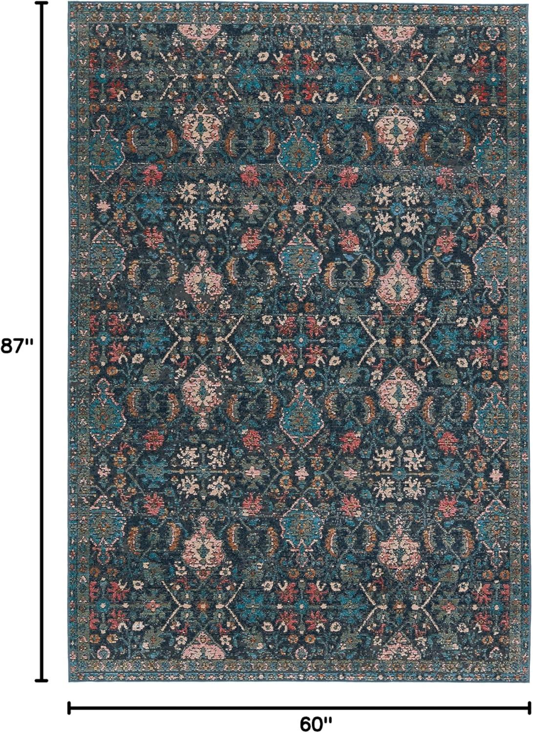 Dark Blue Trellis Rectangular Synthetic 5' x 7' Area Rug