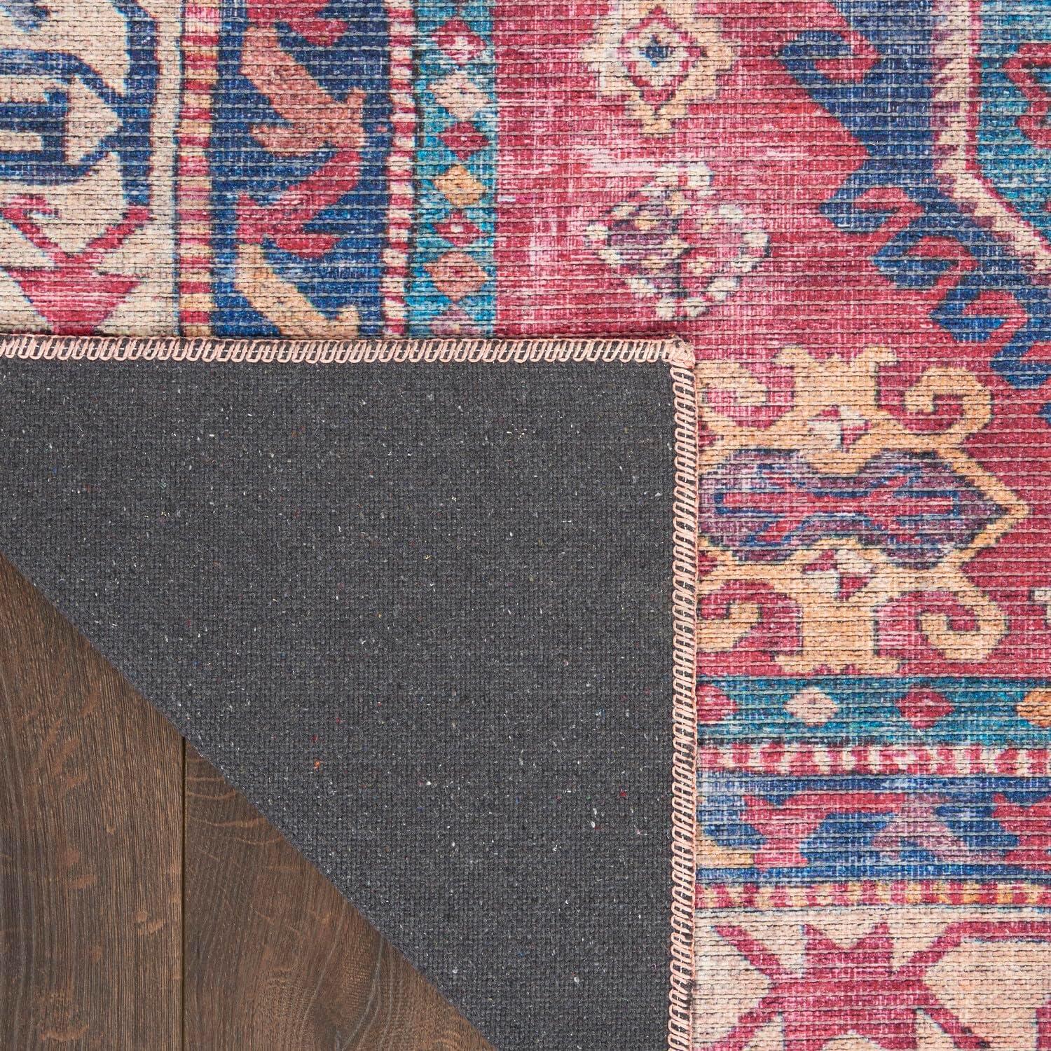 Machine Washable Southwestern Navy/Muted Red/Beige Area Rug