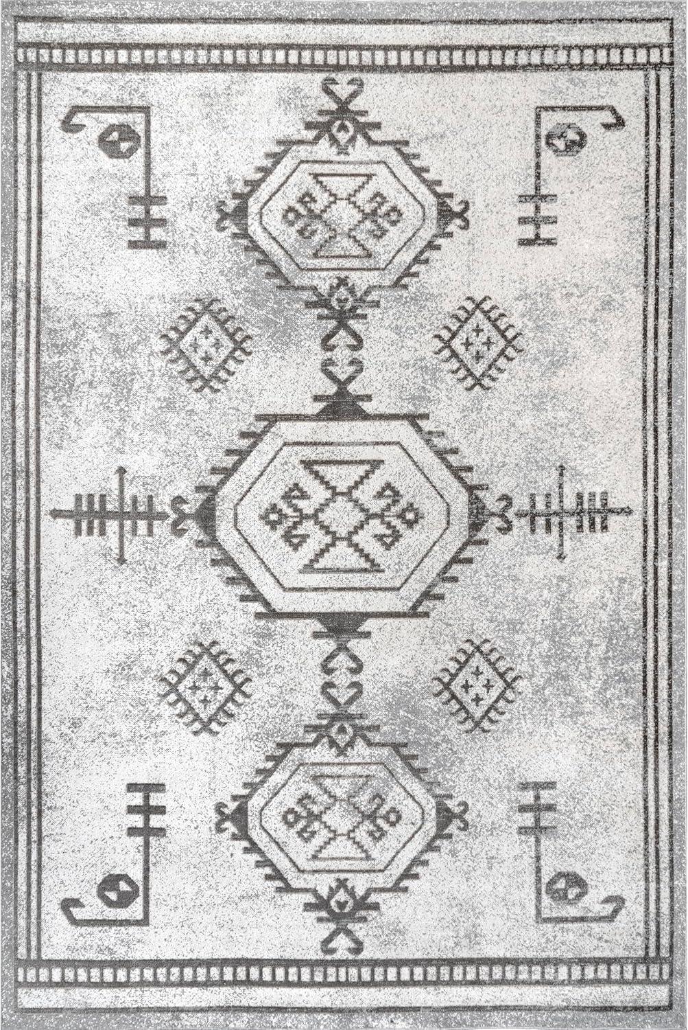 Nuloom Kyleigh Pet Friendly Machine Washable Southwestern Area Rug, 4' x 6', Light Grey