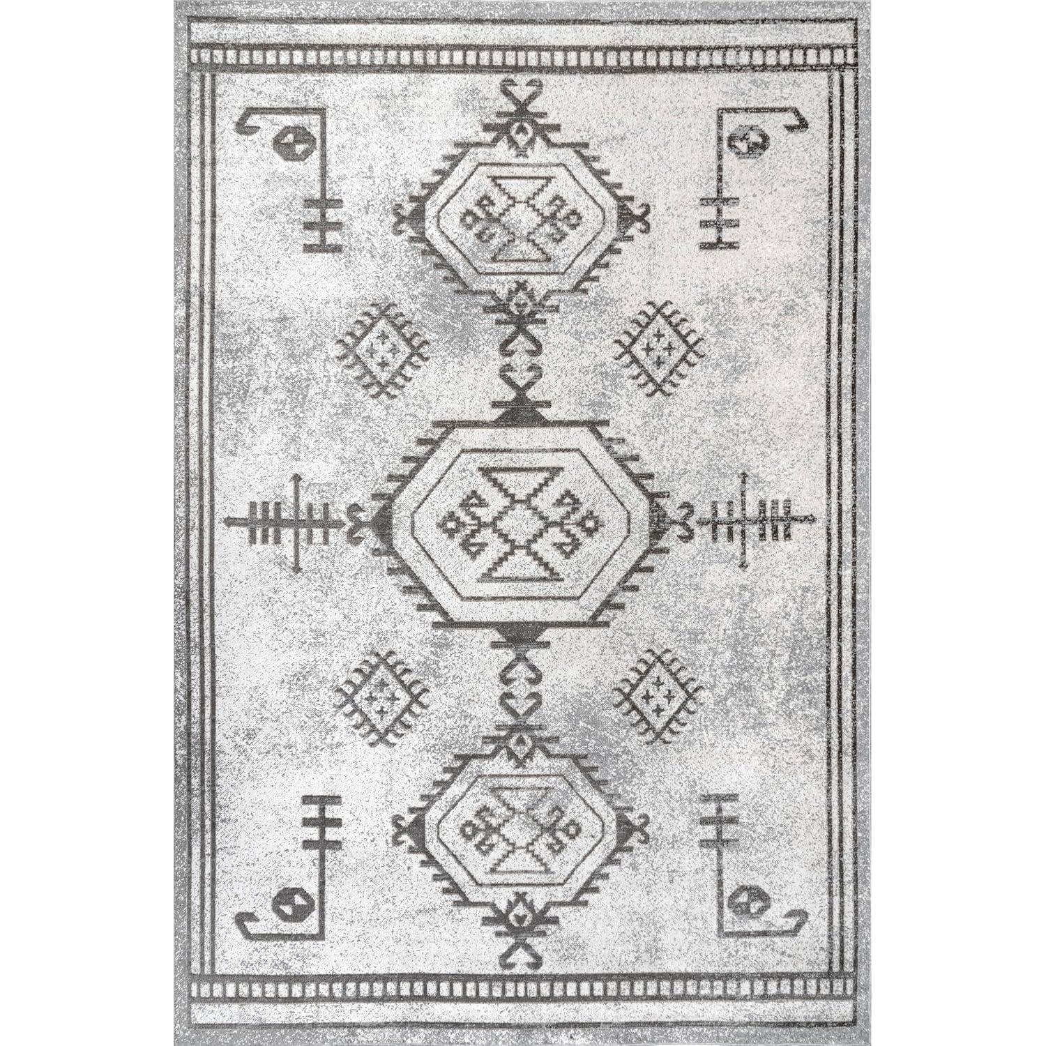 Nuloom Kyleigh Pet Friendly Machine Washable Southwestern Area Rug, 4' x 6', Light Grey
