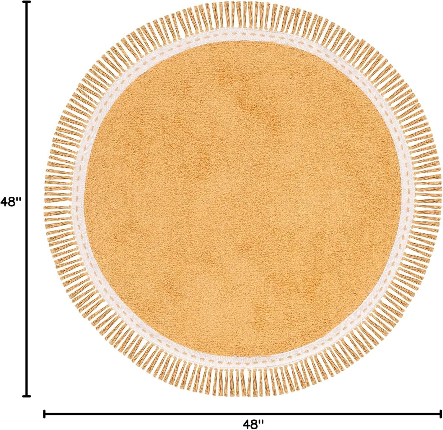 Handmade Yellow and Ivory Cotton Round Area Rug, 4' x 4'