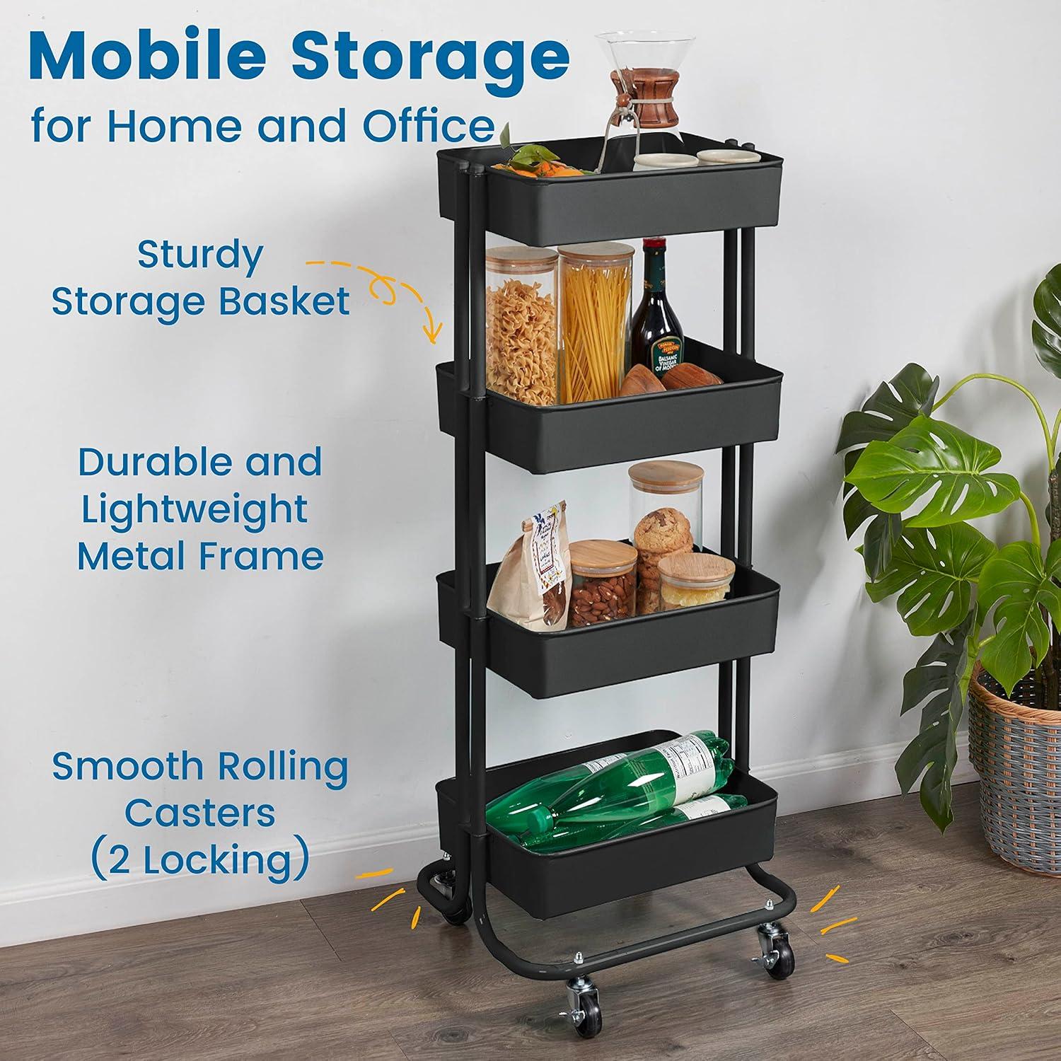 ECR4Kids 4-Tier Metal Rolling Utility Cart - Mobile Storage Organizer