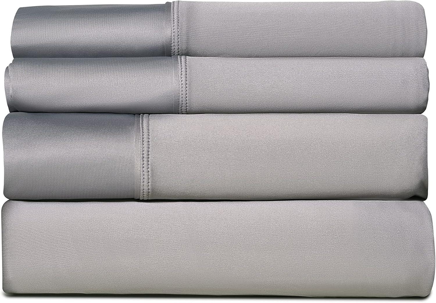 SHEEX Active Comfort Sheet Set with 2 Pillowcases, King/California King - Cooling - Breathable - Deep Pocket - Moisture-Wicking, Pewter
