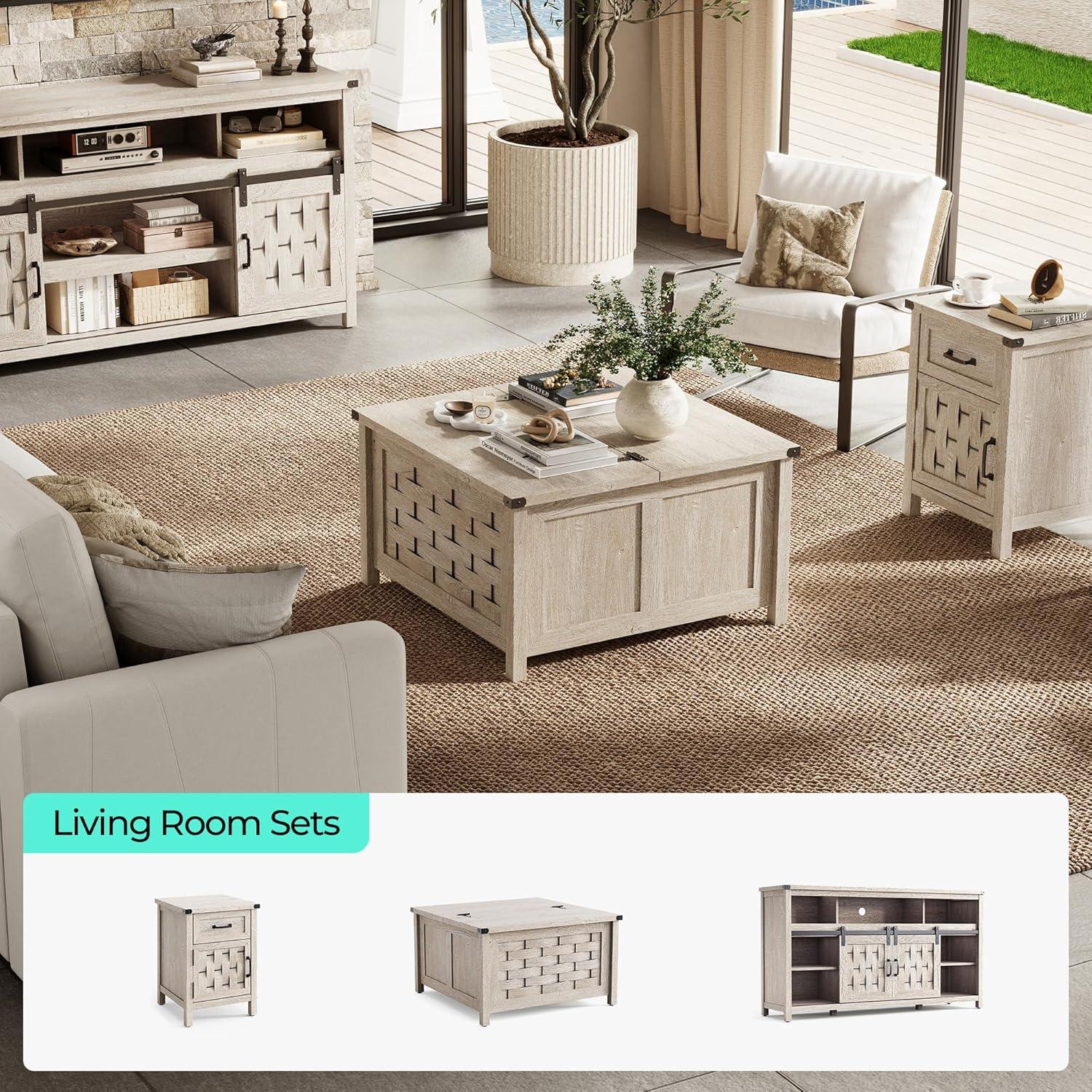 Rustic Square Wood and Metal Lift-Top Coffee Table with Storage