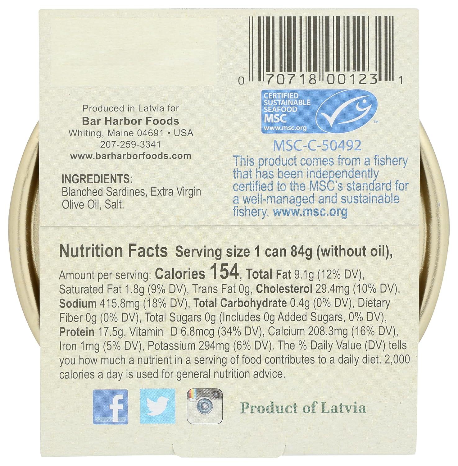 Bar Harbor Wild Petite Sardines in Extra Virgin Olive Oil, 4.2 oz (120 g)