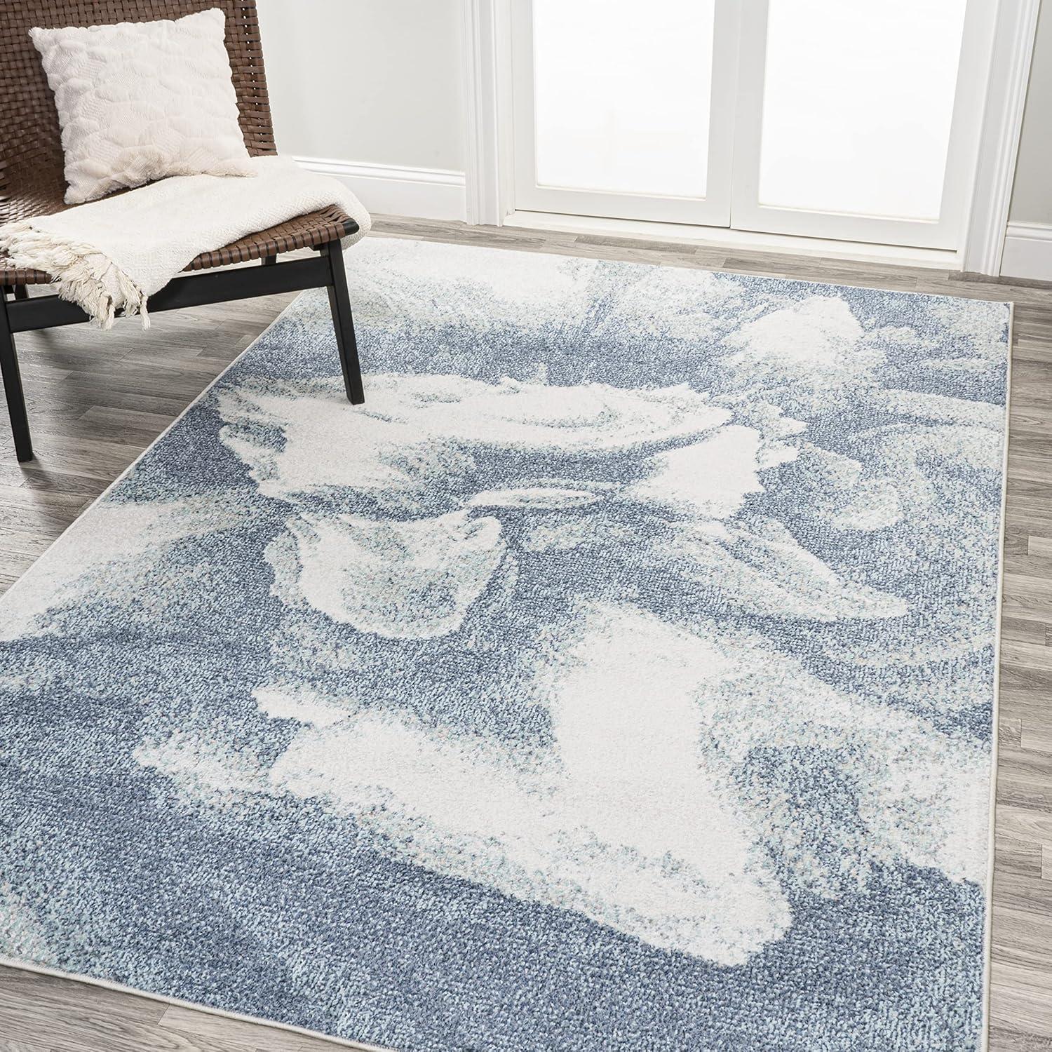 4' x 6' Petalo Abstract Two-Tone Modern Area Rug, Blue/Cream - JONATHAN Y