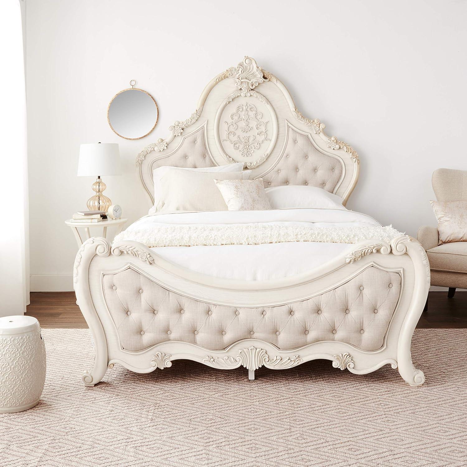 Acme Furniture Vintage Queen Traditional Panel Bed, Beige/Antique White