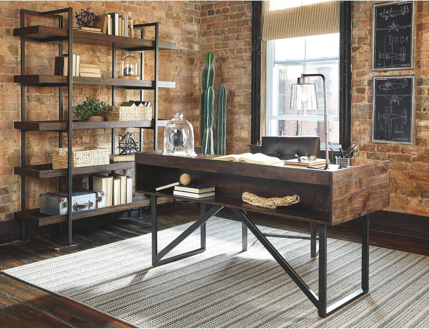 Industrial Brown Acacia Wood Home Office Desk with Drawers