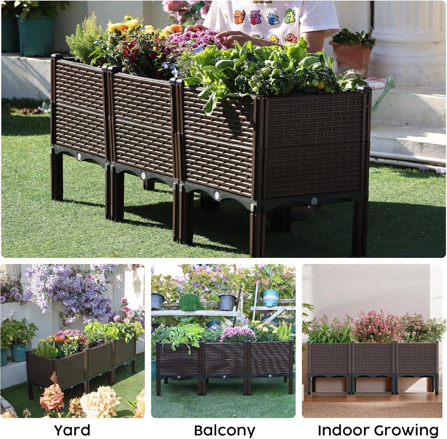 47x15x19in Raised Garden Beds Outdoor, Polypropylene Elevated Planter Boxes Outdoor for Vegetables, Flowers, Herbs, Garden Box with Drain Outlet, Heat and Frost Resistance Planters, 300lb Capacity