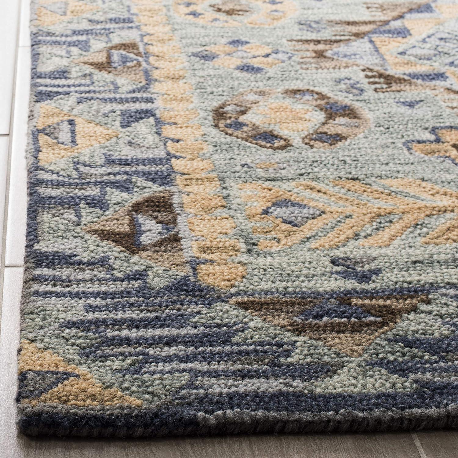 Boho Chic Blue & Beige Hand Tufted Wool Area Rug - 4' x 6'