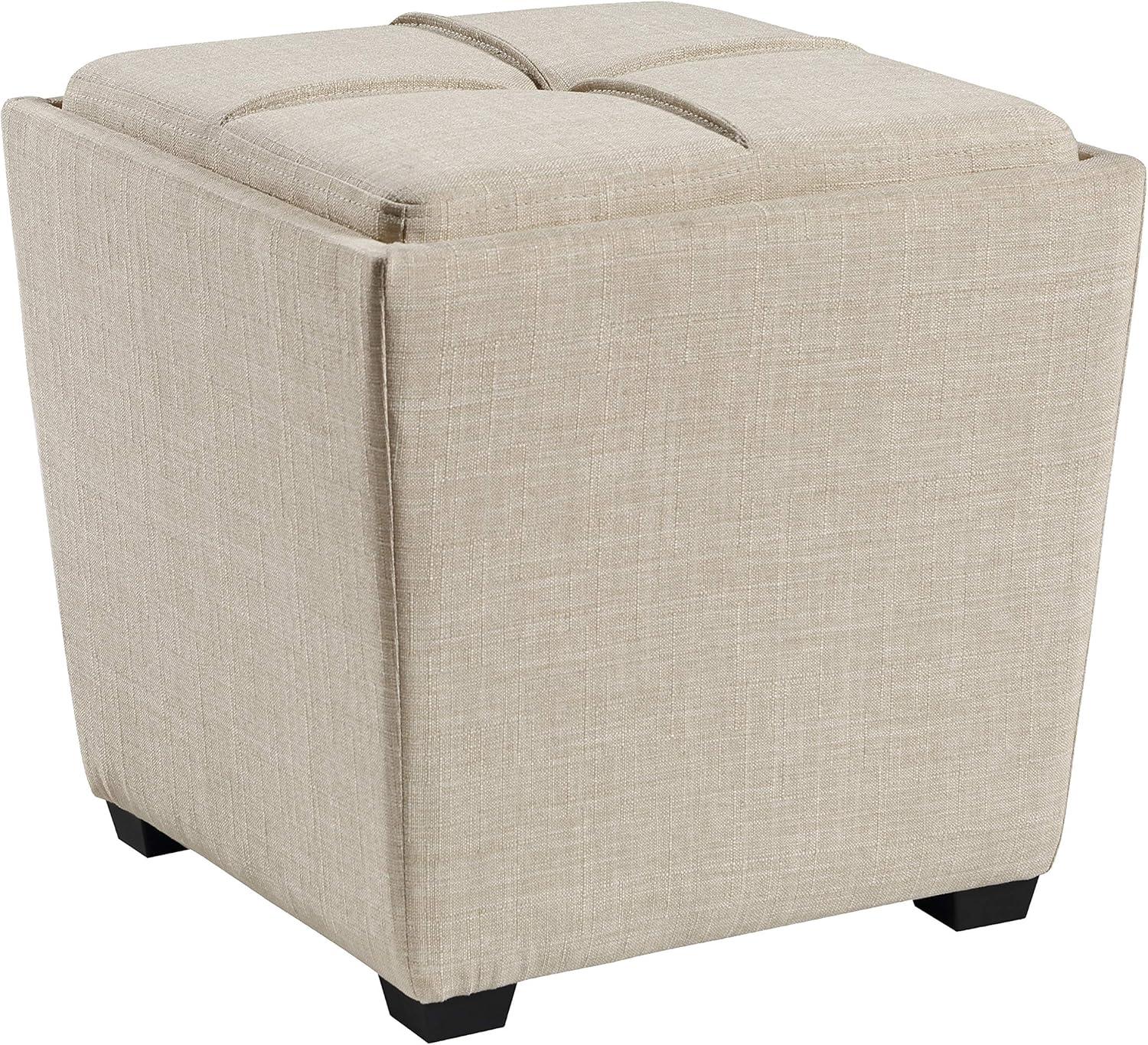 Cream Tufted Rockford 16.25" Cube Storage Ottoman with Tray