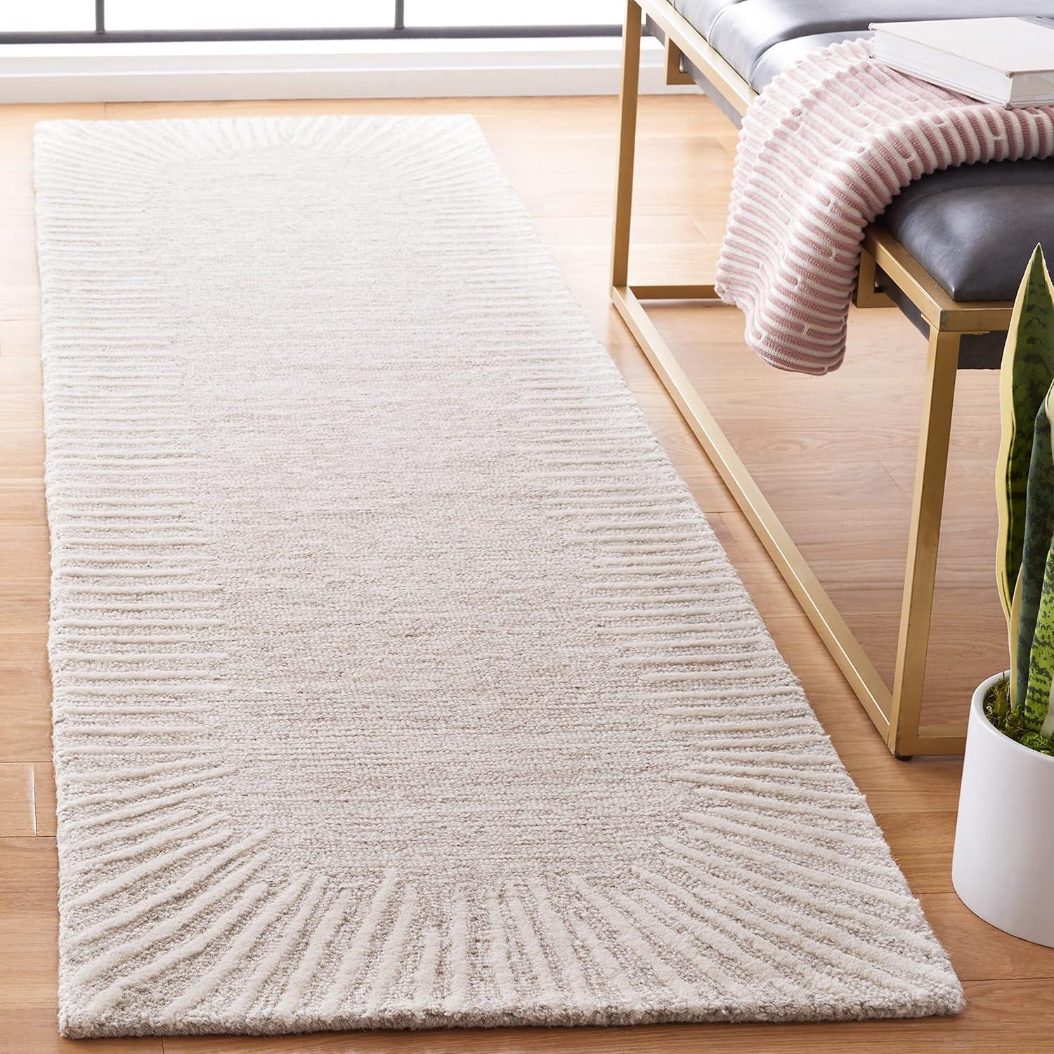 Safavieh  Handmade Abstract Deema Modern Wool Rug 2'3" x 10' Runner - Natural/Ivory