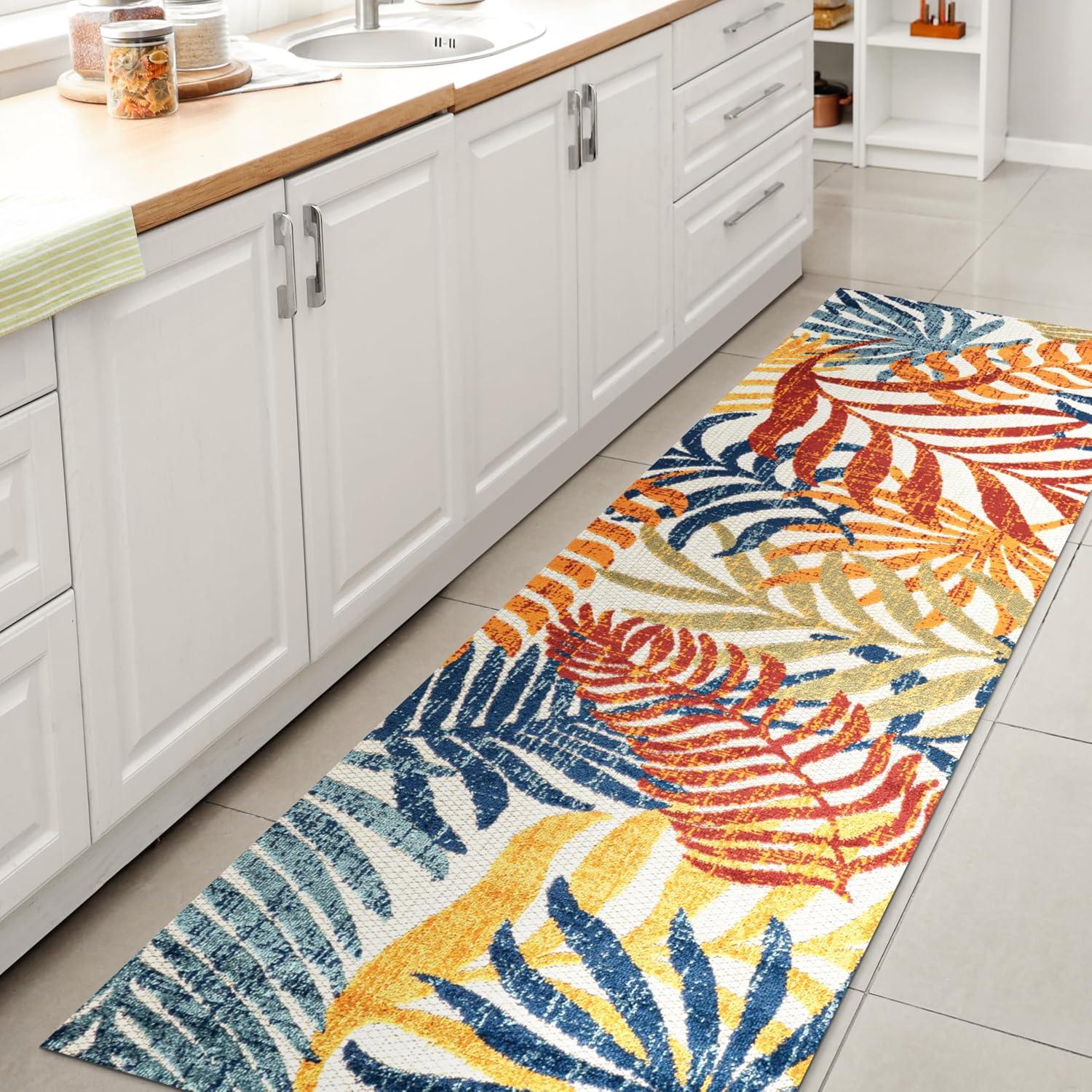 9'x 12' Tropics Palm Leaves Indoor/Outdoor Area Rug, Cream/Orange - JONATHAN Y