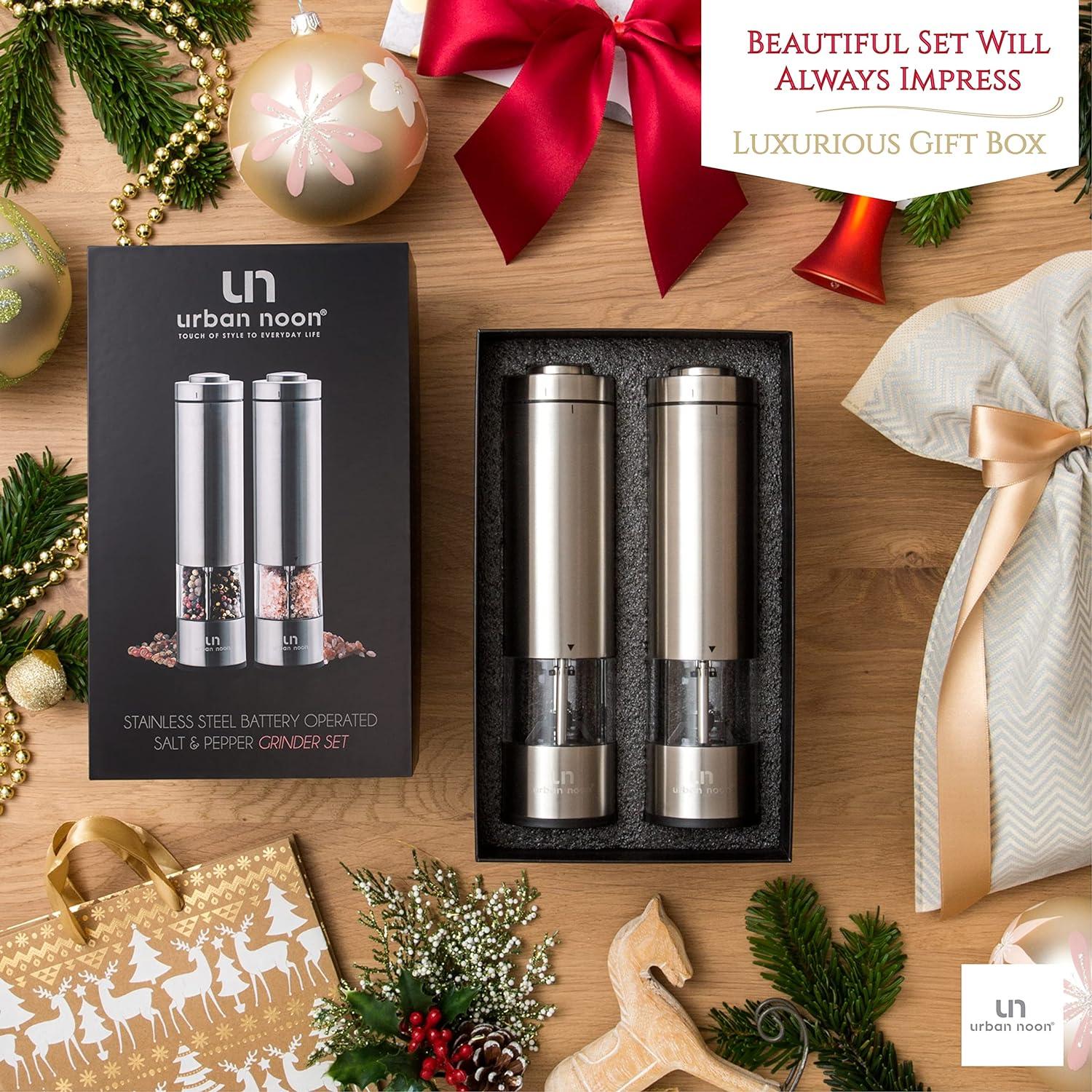 Stainless Steel Electric Salt and Pepper Grinder Set with LED Light