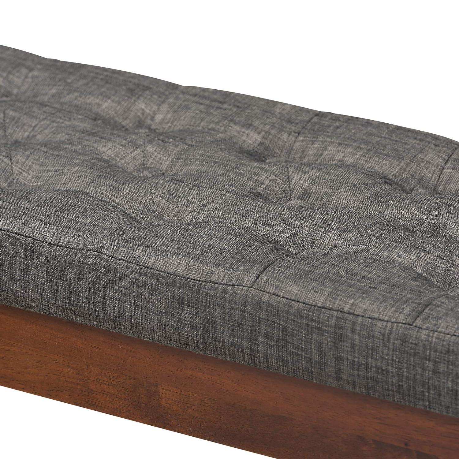 Baxton Studio Alona Medium Wood Dining Bench Gray - : Mid-Century Design, Tapered Legs, Polyester Upholstery, Entryway Seating