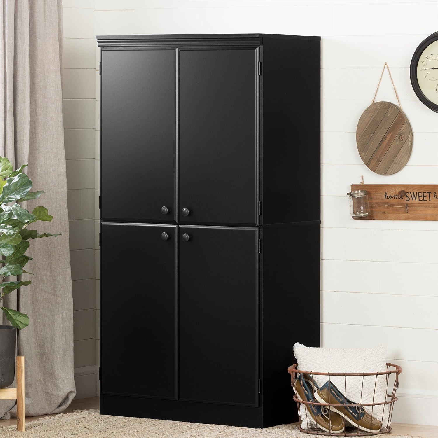 Sleek Pure Black Office Cupboard with Adjustable Metal Shelving