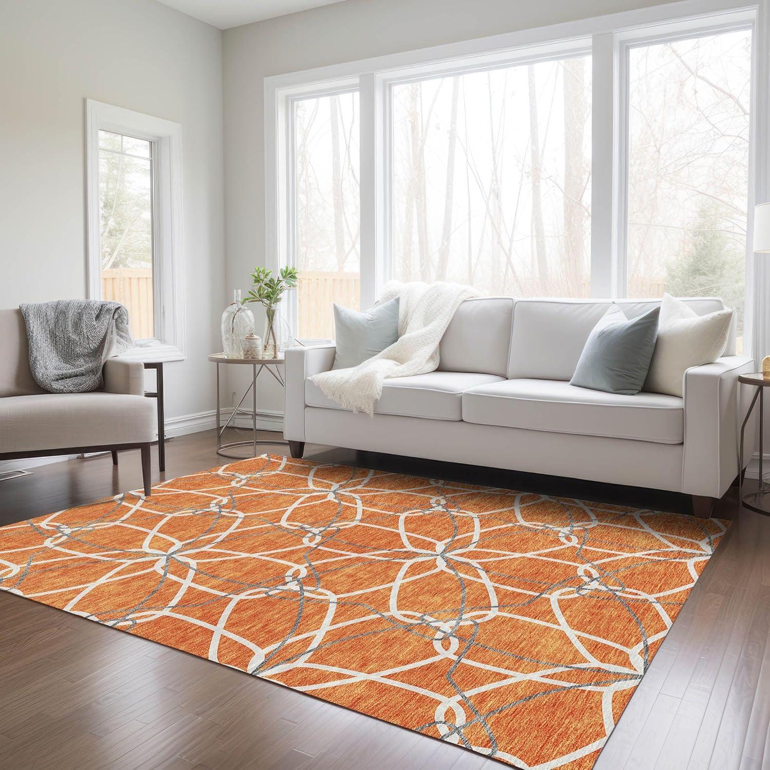 Orange Geometric Synthetic Indoor/Outdoor Washable Rug 2'6" x 3'10"