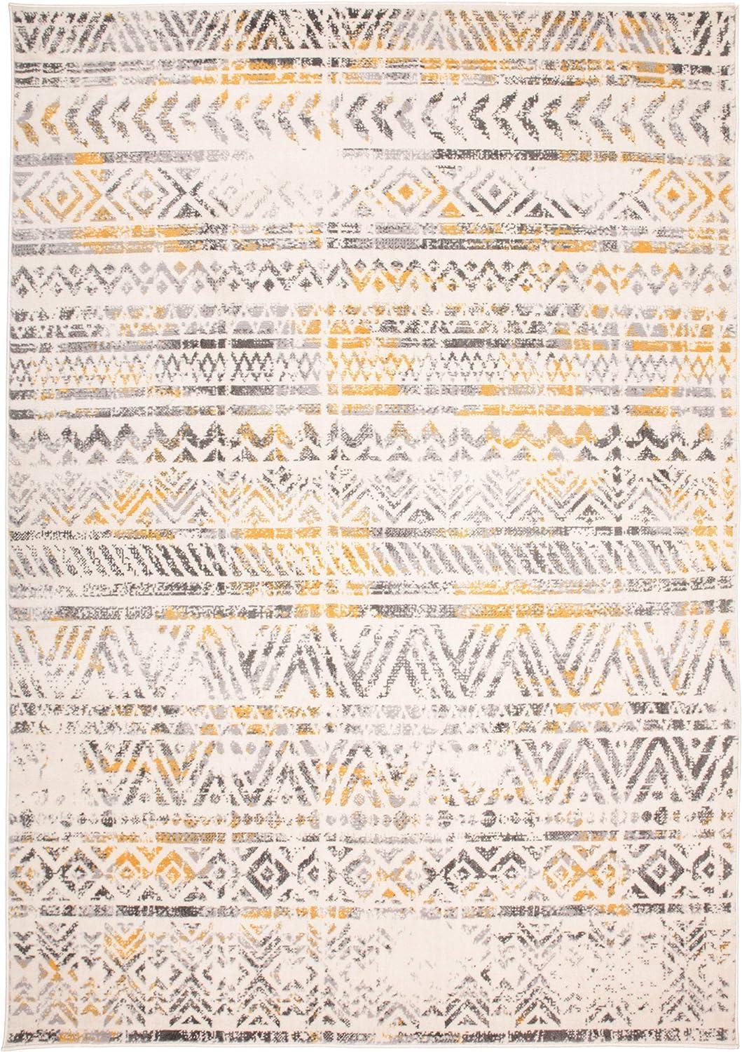 Yellow Geometric Synthetic Reversible Area Rug 5' x 7'