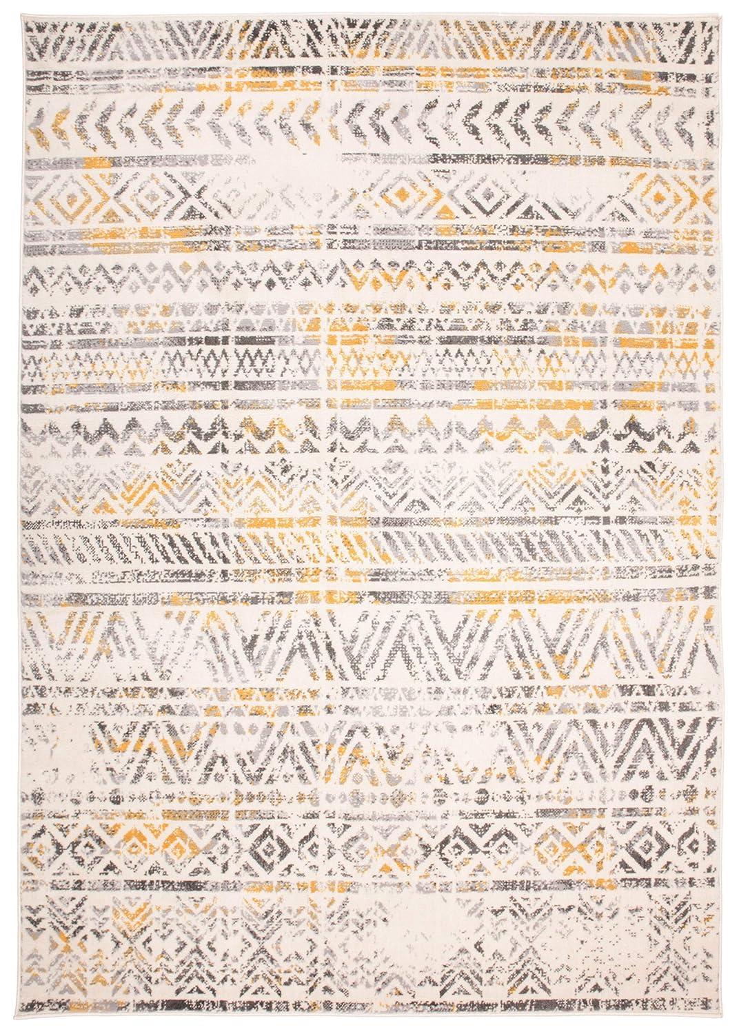 World Rug Gallery Geometric Distressed Bohemian Yellow 5'x7' Area Rug